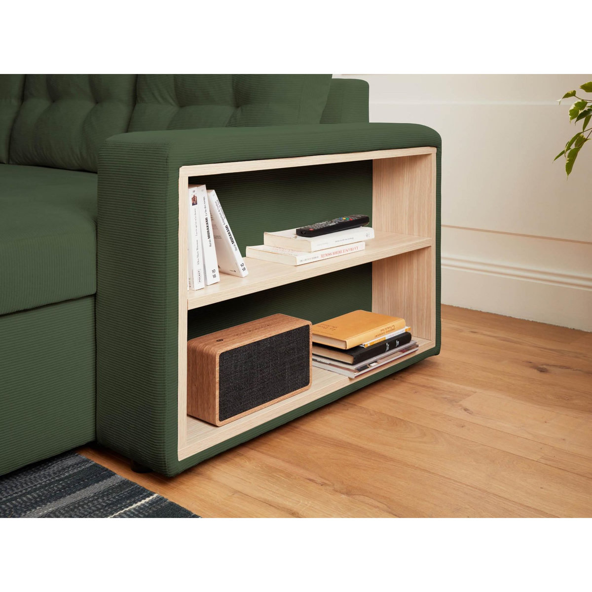 BEST MOBILIER California - canapé d'angle réversible convertible - avec coffre, tablette et poufs - en velours côtelé - 4 places