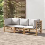 VIDAXL Salon de jardin 3 pcs avec coussins gris clair bambou