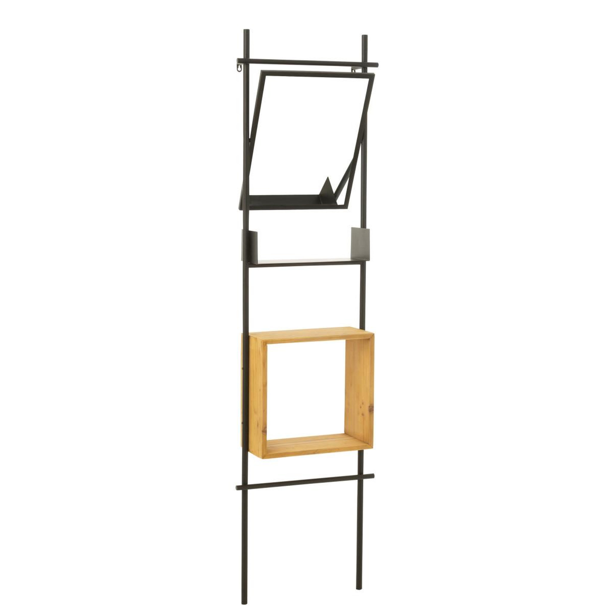 Voir la diapositive 3 : J-LINE Étagère Murale & Miroir  Tina  180cm Noir & Naturel