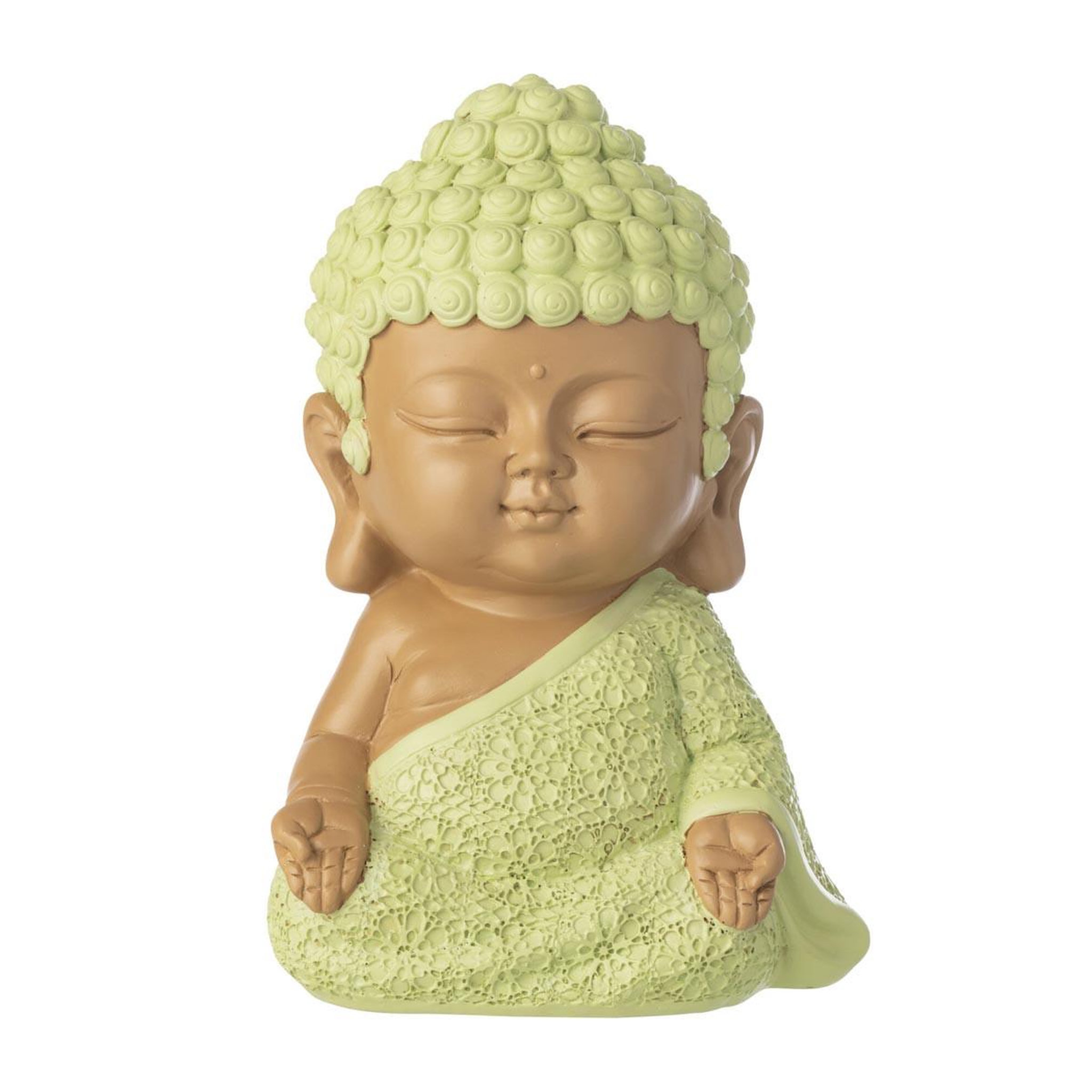 J-LINE Statuette déco moine zen  boudhi  20cm vert