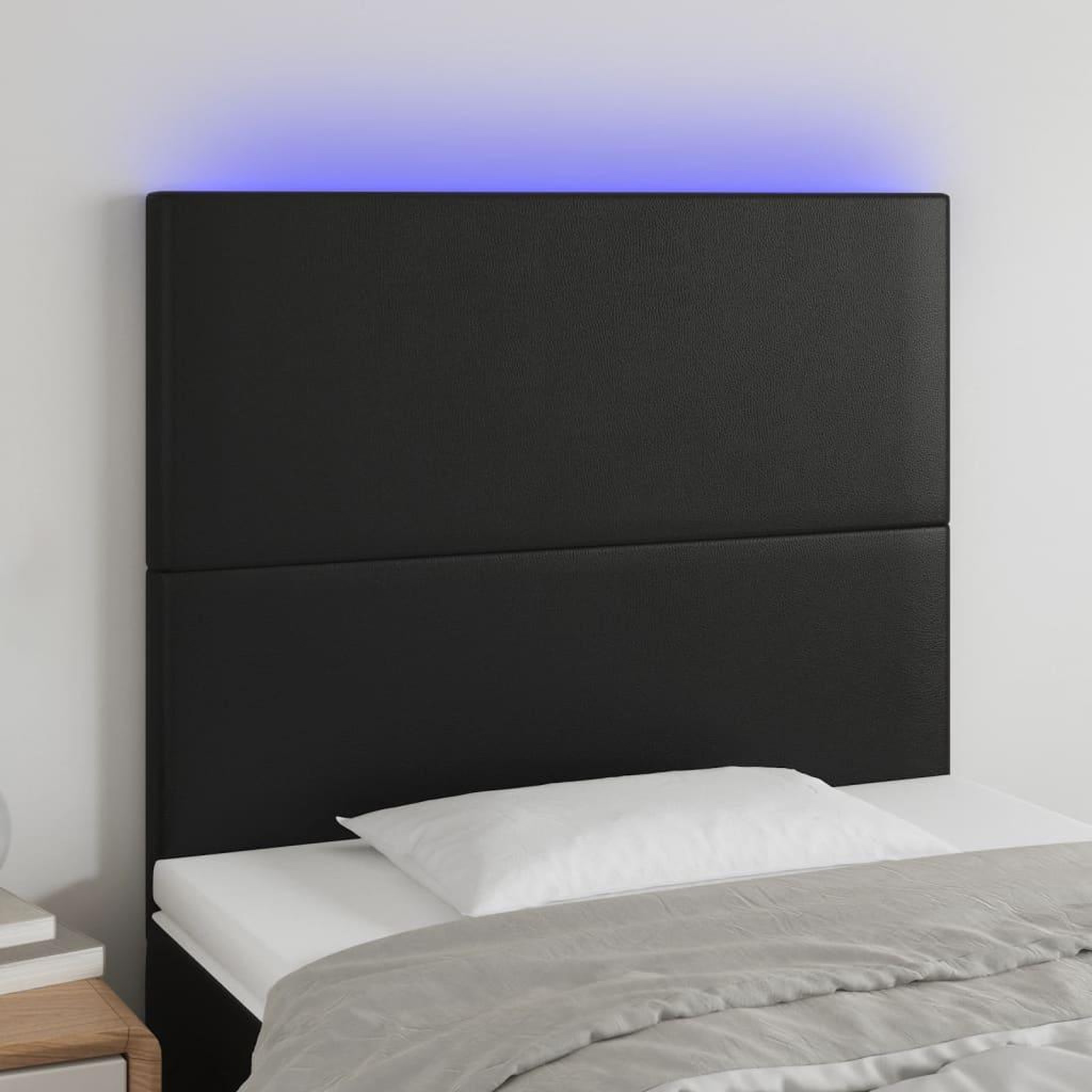 Voir la diapositive 1 : VIDAXL Tete de lit a LED Noir 100x5x118/128 cm Similicuir