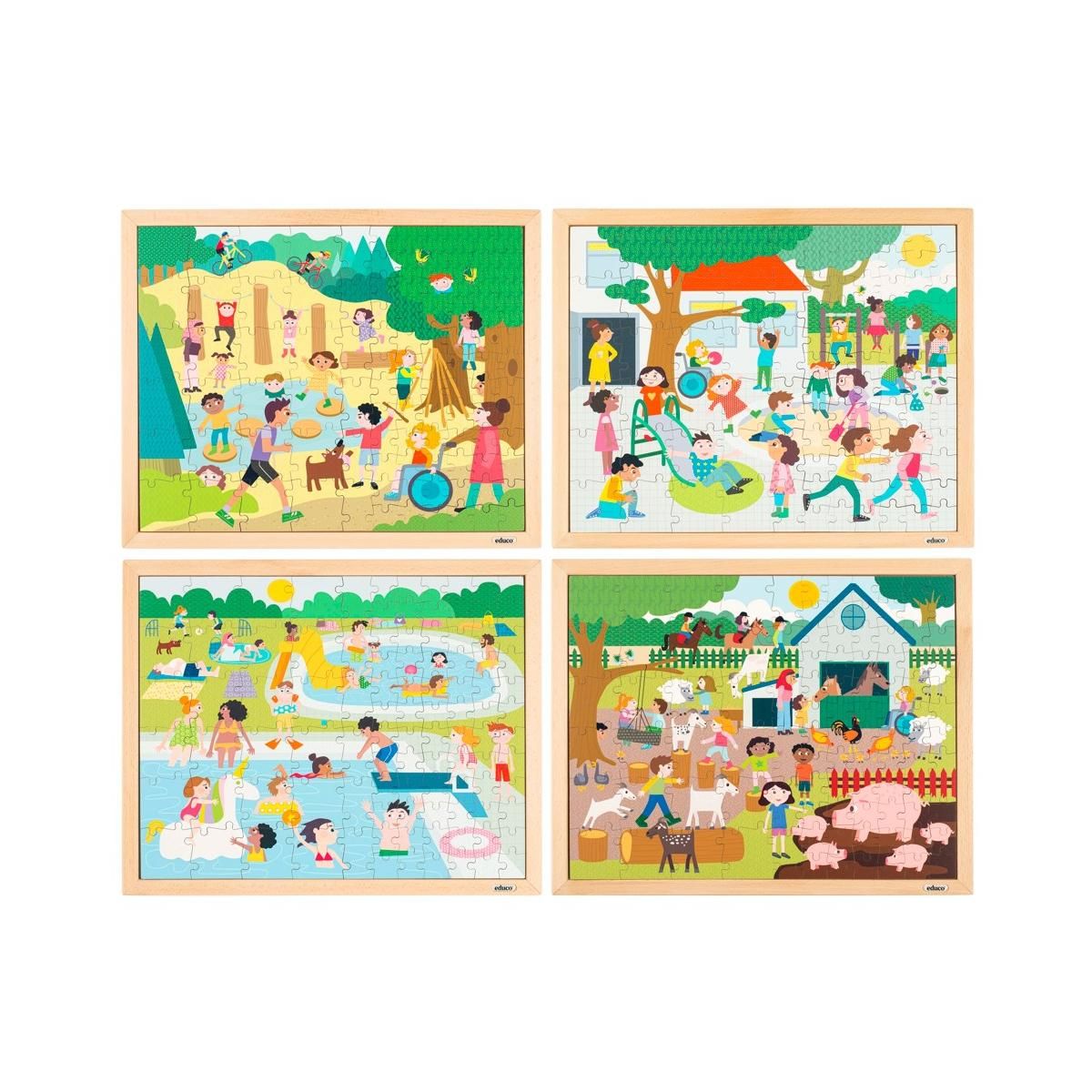 EDUCO Puzzle en bois - Faire le puzzle ensemble - set de 4 - jeu Montessori