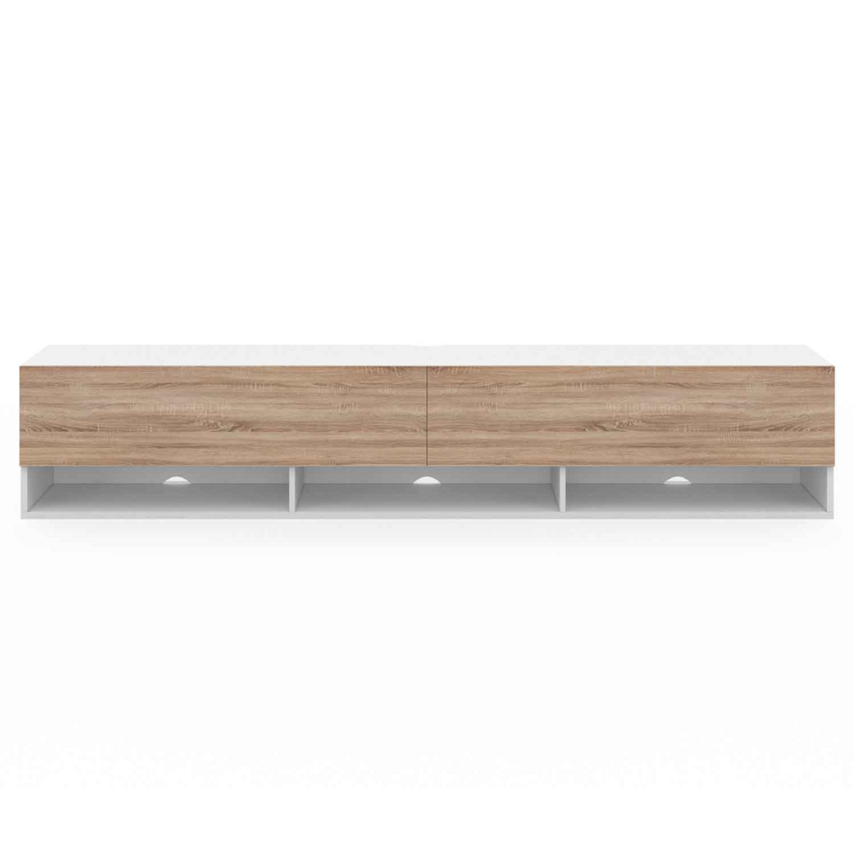 ID MARKET Meuble TV 180 cm suspendu ELIO 2 portes avec étagère blanc et bois