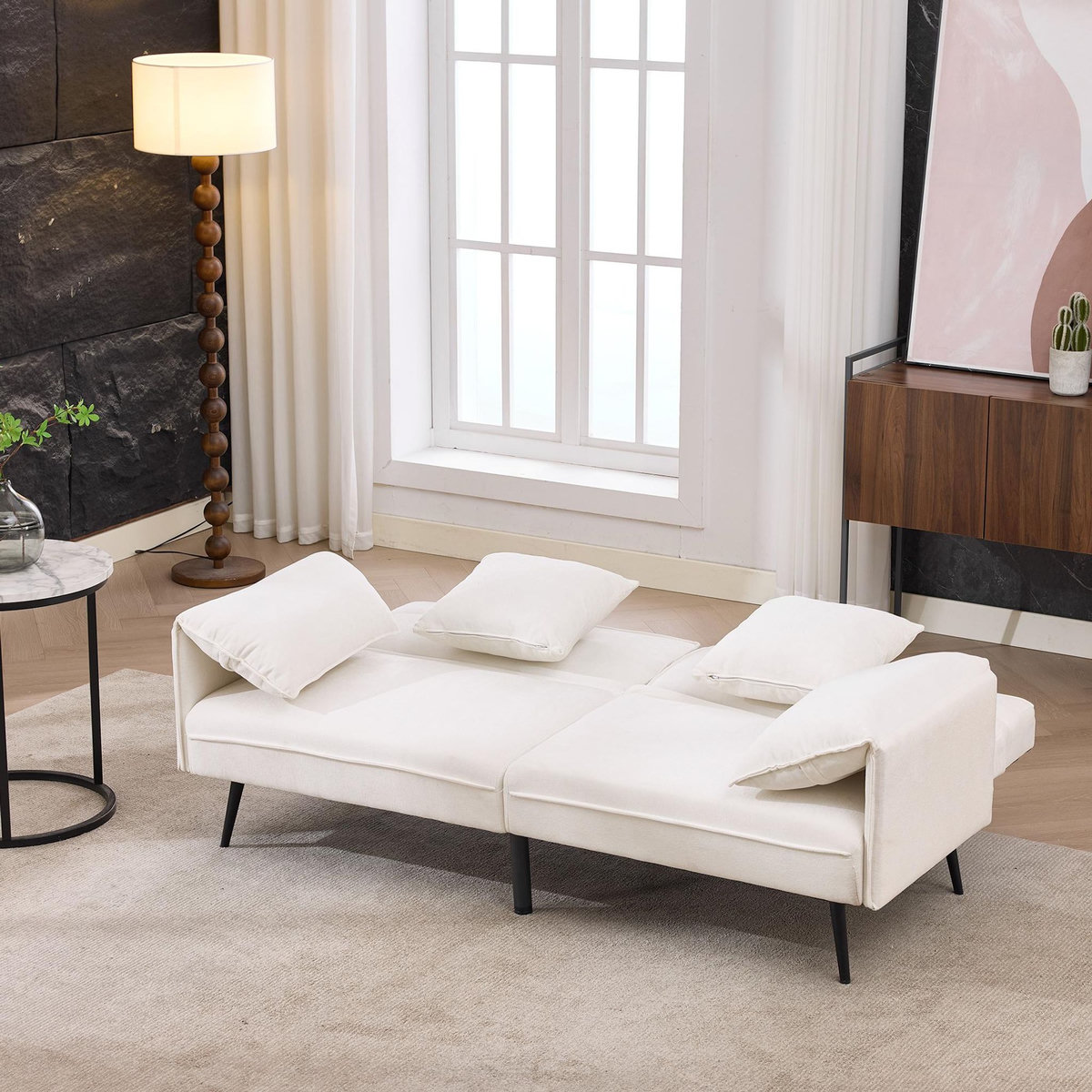 MERAX Canapé droit convertible 2 places tissu