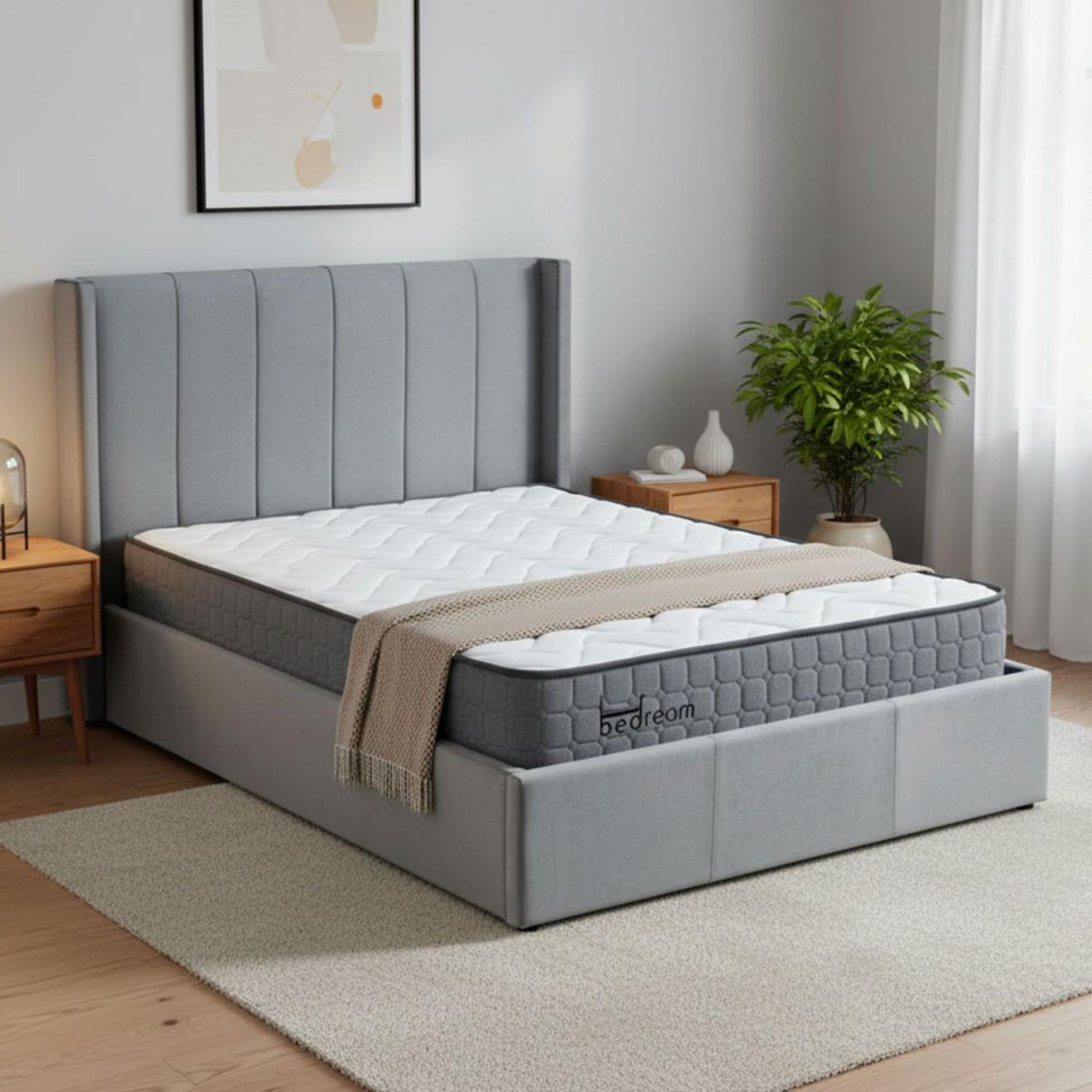 Voir la diapositive 4 : Paris Prix Pack lit coffre en velours & matelas  maggie & goodream  140x190cm gris
