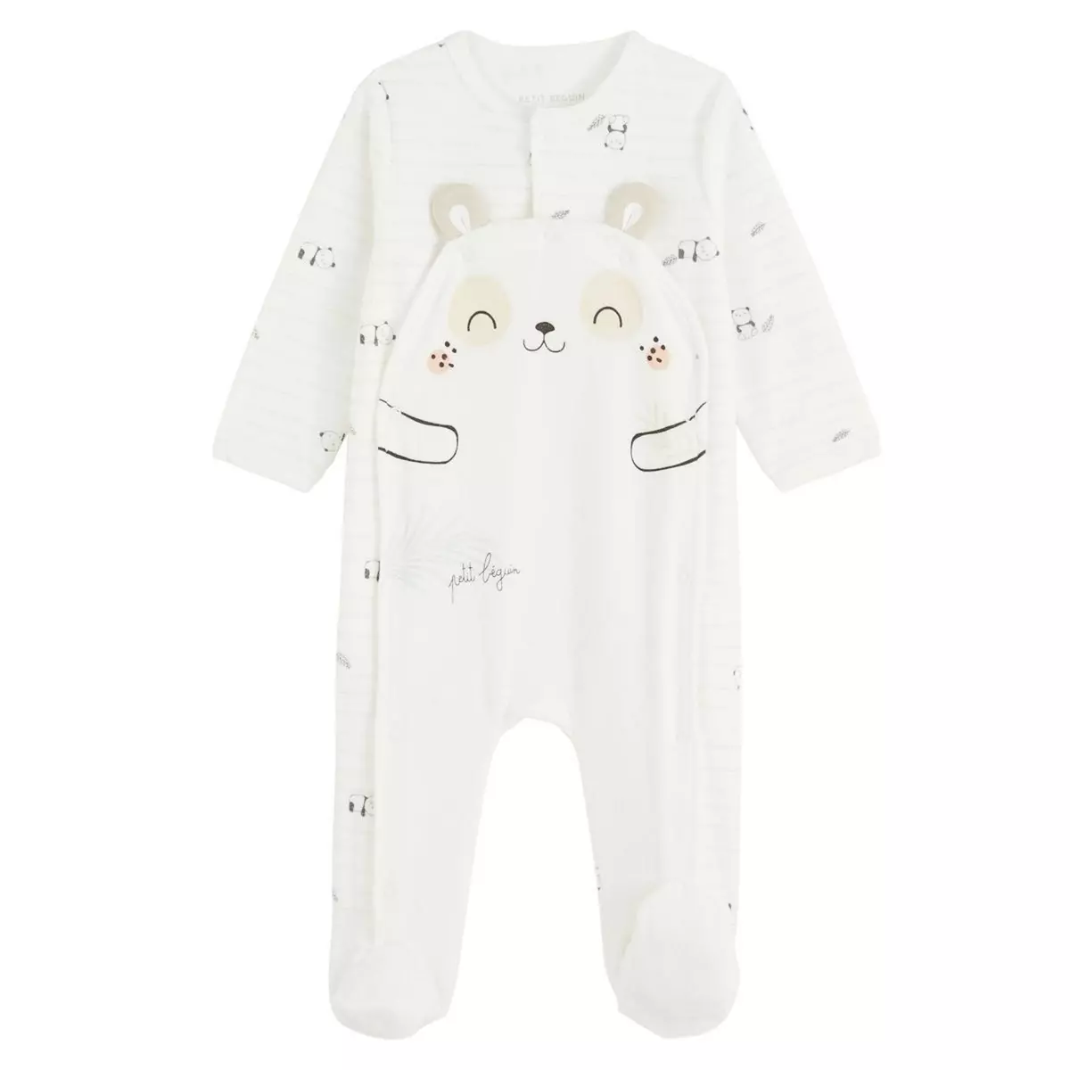 Petit Béguin Pyjama bébé en velours ouverture pont Mini Panda