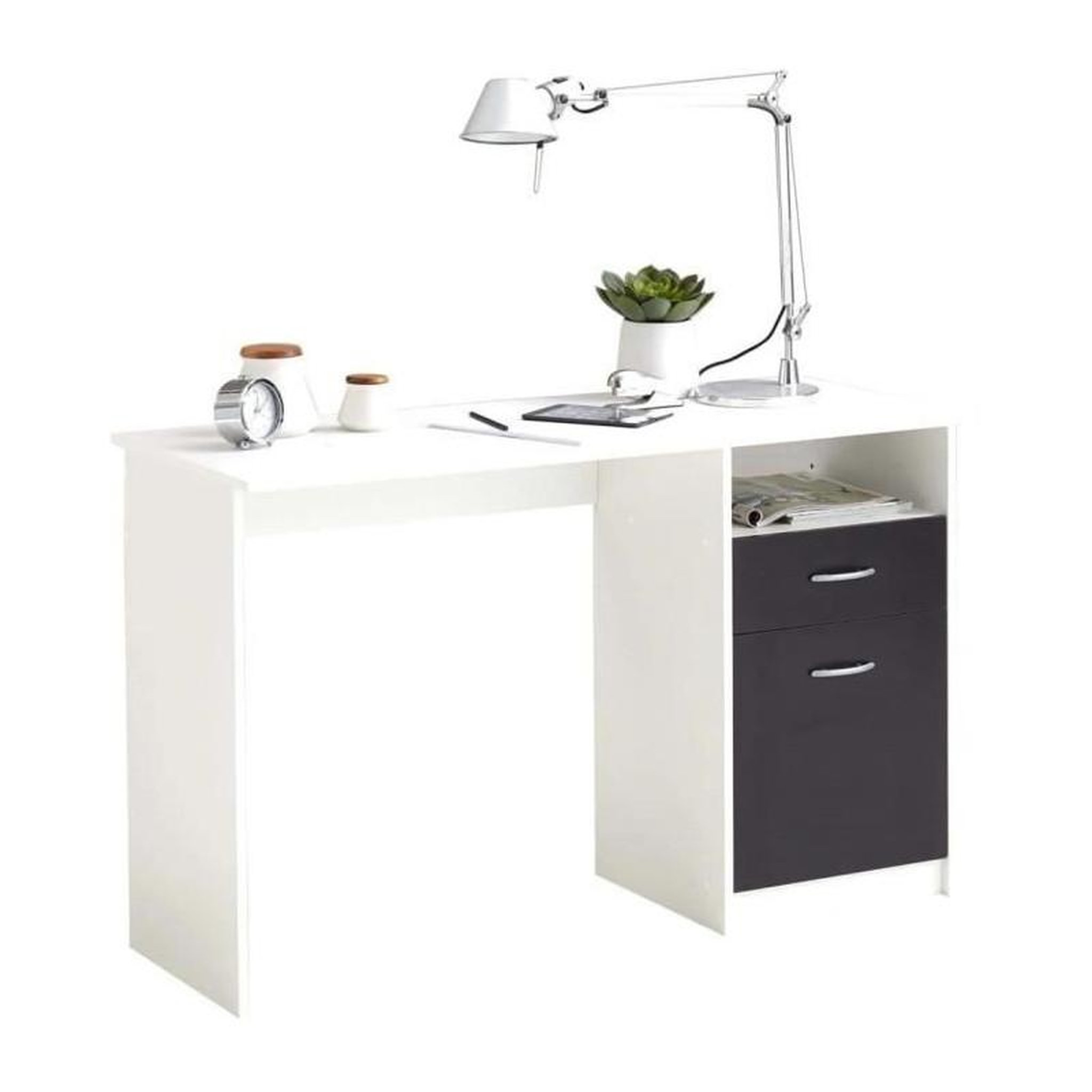 FMD Bureau JACKSON - Décor blanc P/noir - L123 x H76,5 x P50 cm - Fabriqué en Allemagne