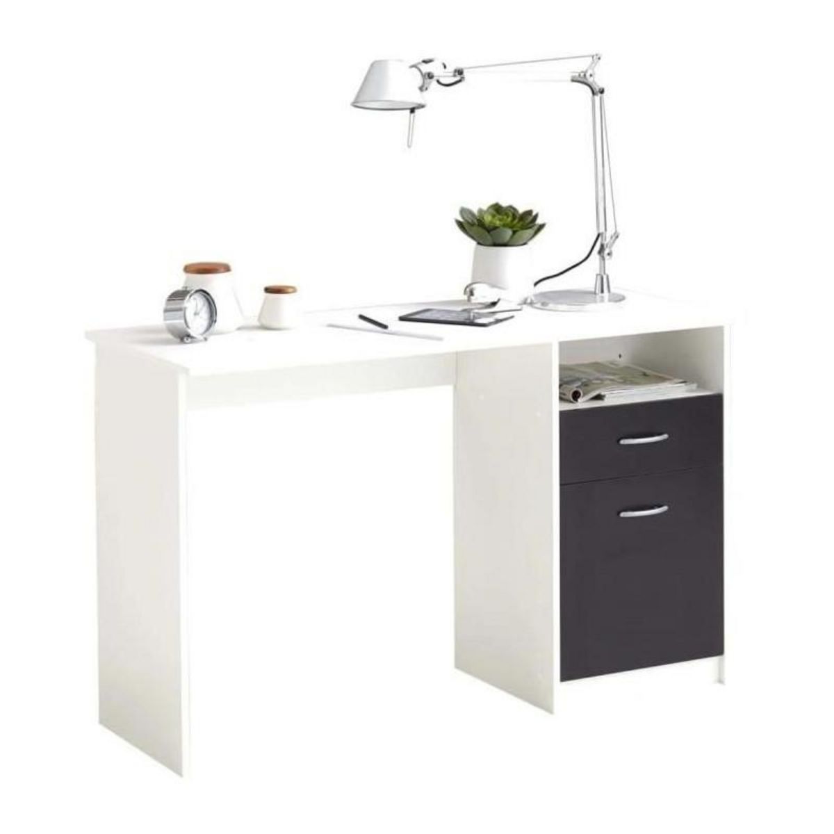 FMD Bureau JACKSON - Décor blanc P/noir - L123 x H76,5 x P50 cm - Fabriqué en Allemagne