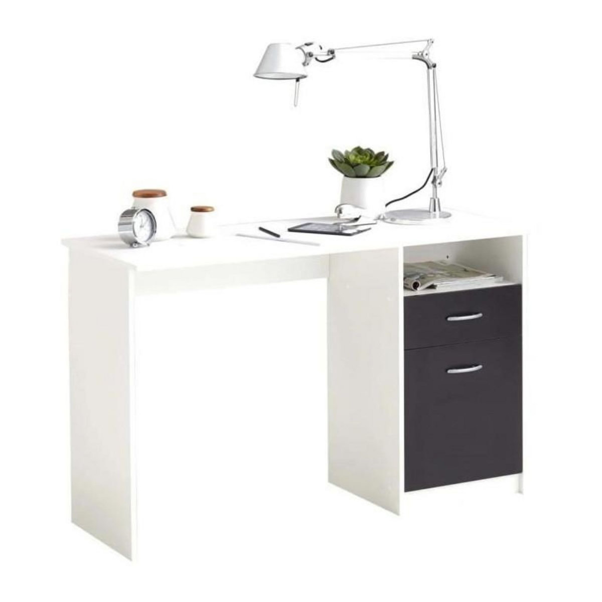 FMD Bureau JACKSON - Décor blanc P/noir - L123 x H76,5 x P50 cm - Fabriqué en Allemagne