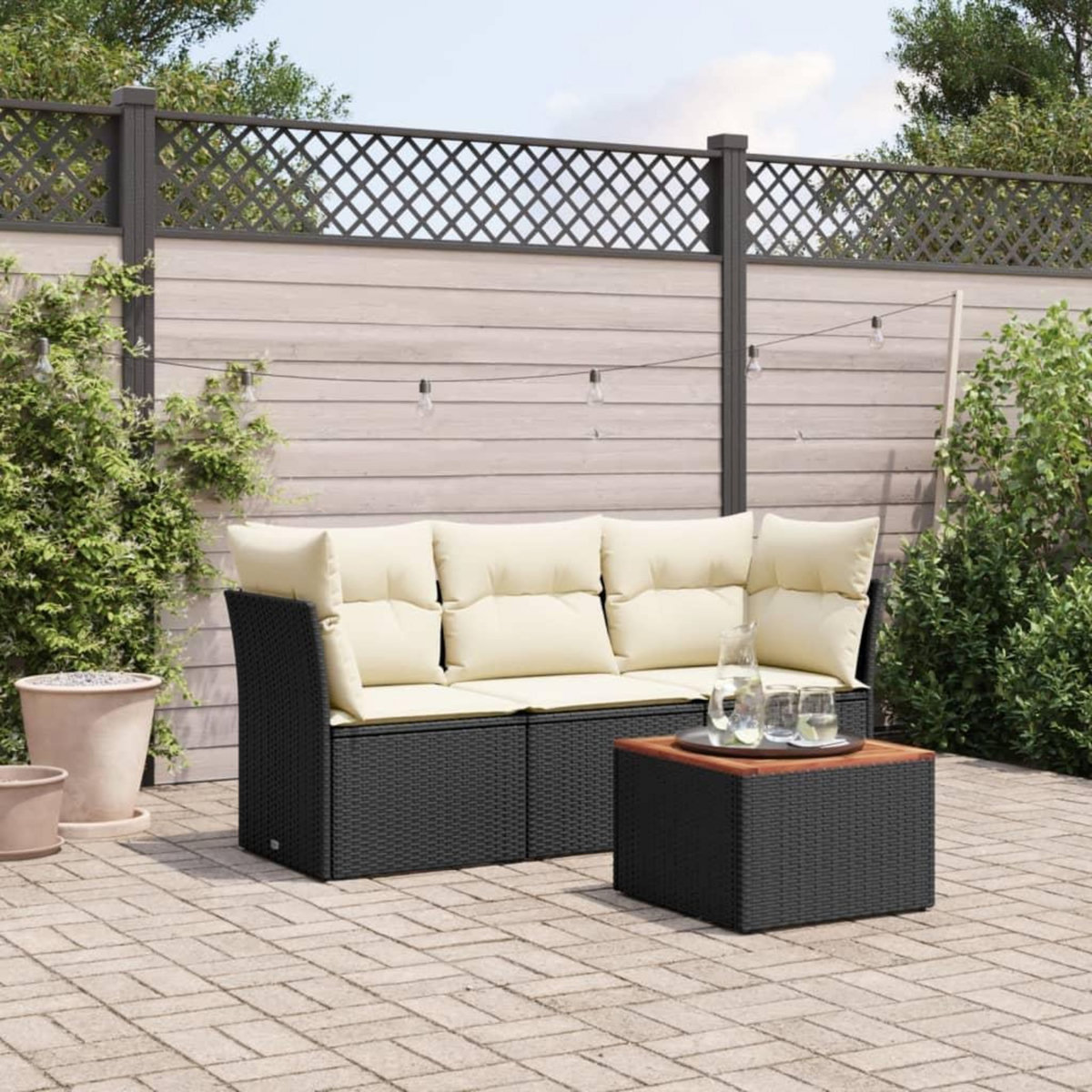 VIDAXL Salon de jardin 4 pcs avec coussins noir resine tressee