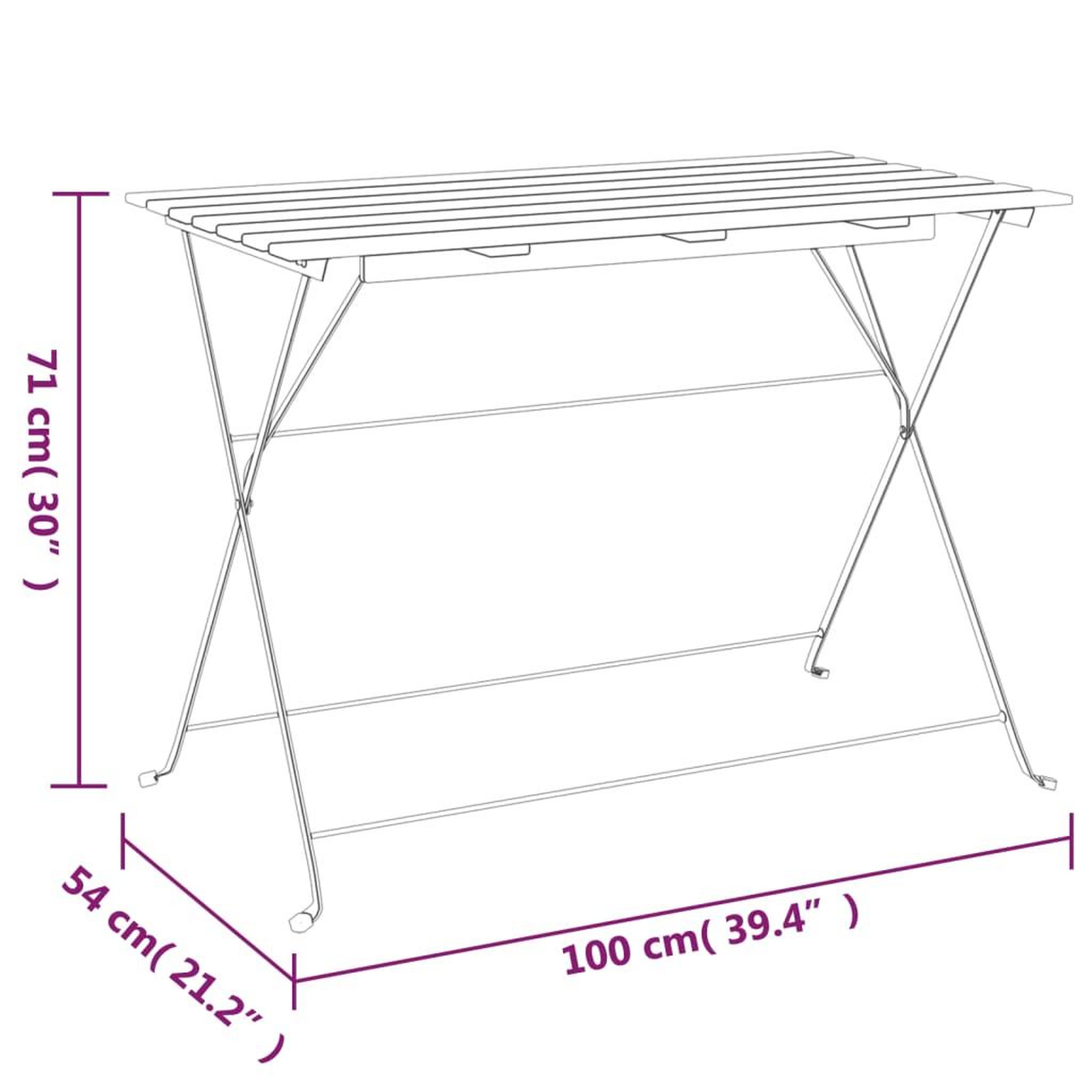Voir la diapositive 6 : VIDAXL Table de bistro pliante 100x54x71cm Bois acacia solide et acier