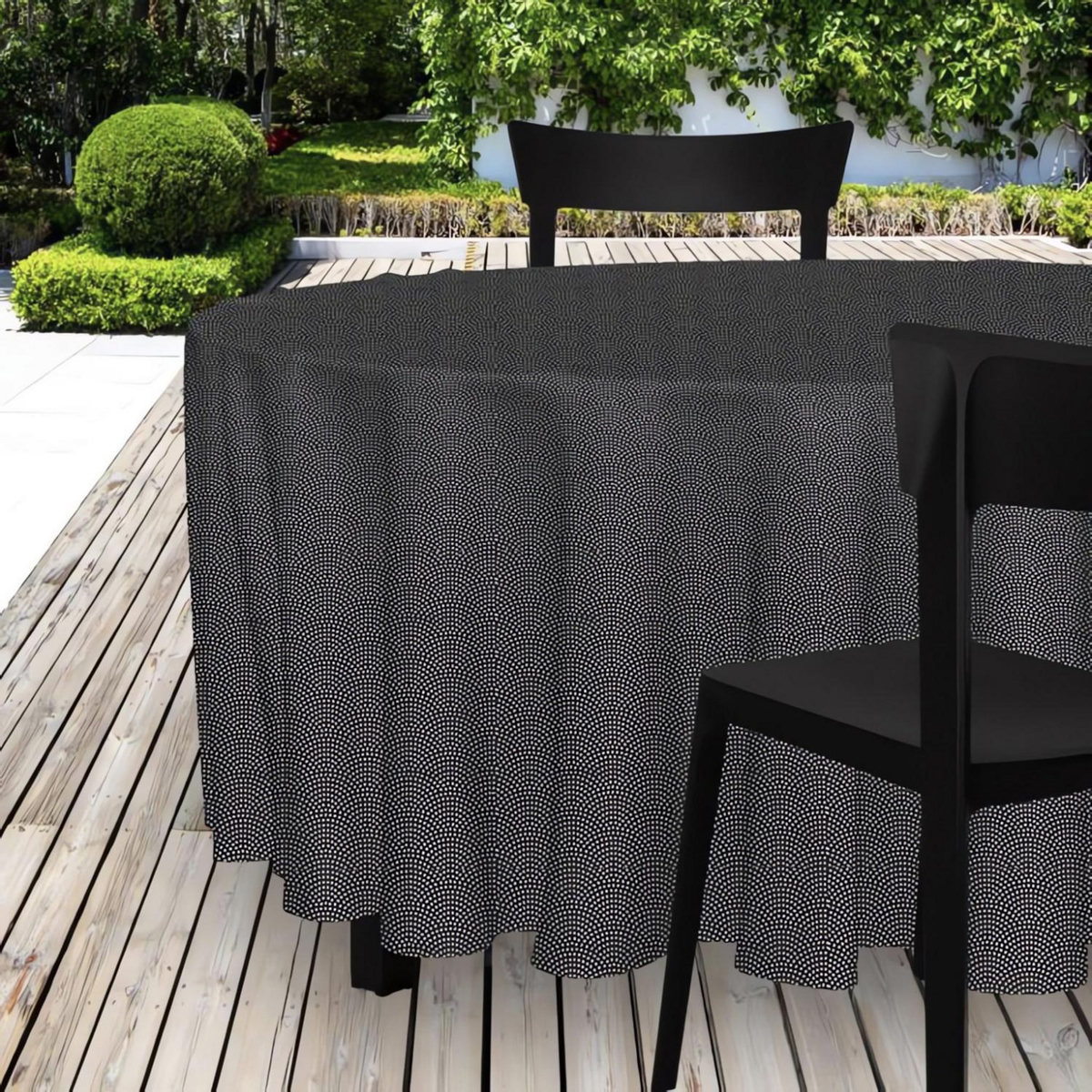 SOLEIL D'OCRE Nappe toile cirée ronde 160 cm PAON anthracite