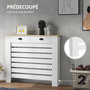 Voir la diapositive 4 : HOMCOM Cache-radiateur design panneau avec tiroirs - grille d'aération horizontale à lattes - dim. 111L x 19l x 95H cm - MDF effet bois clair blanc