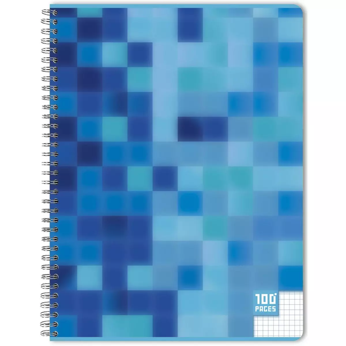 AUCHAN Cahier 24x32cm 100 pages petits carreaux 5x5 à spirale bleu motif pixellisé