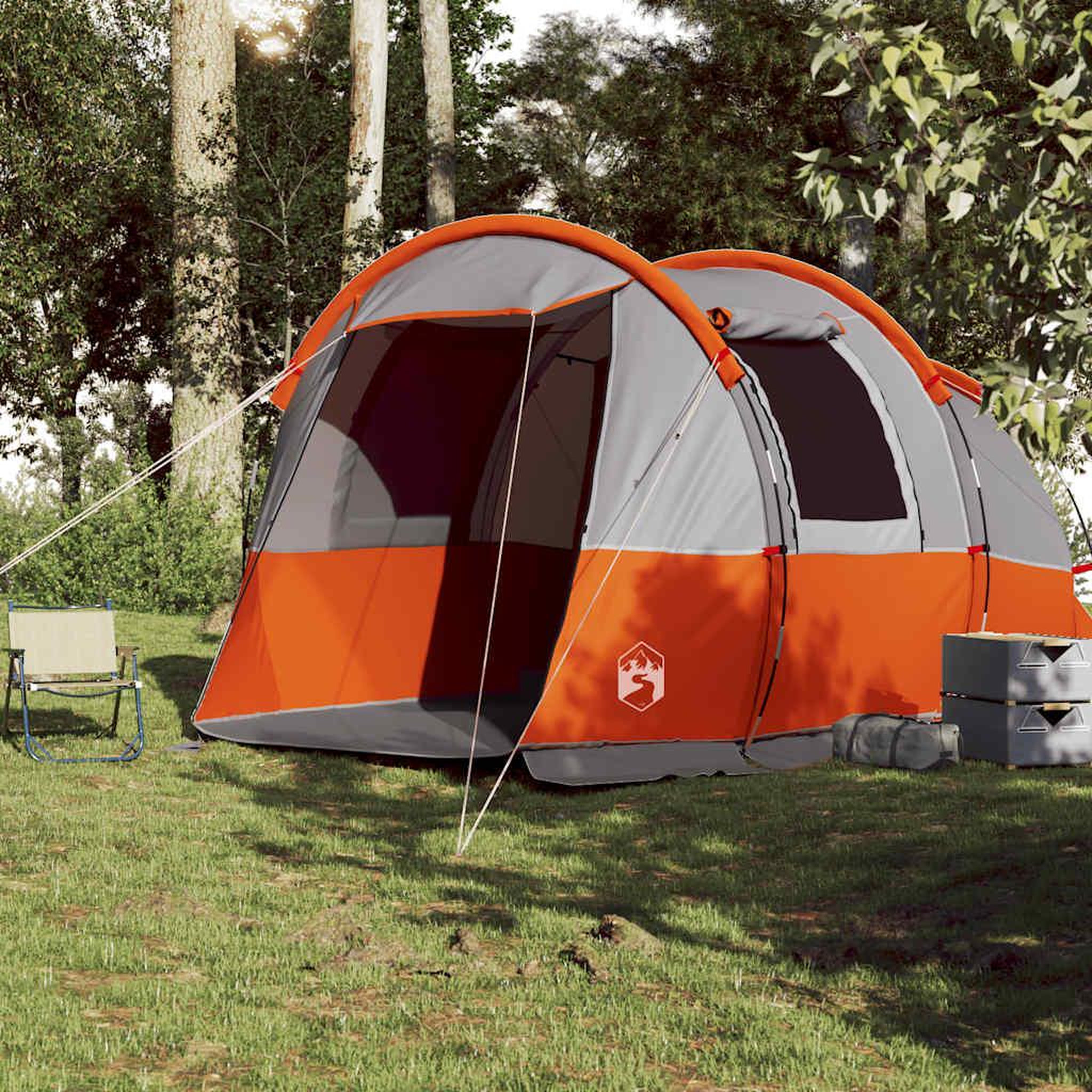 Voir la diapositive 3 : VIDAXL Tente de camping tunnel 4 personnes gris et orange impermeable