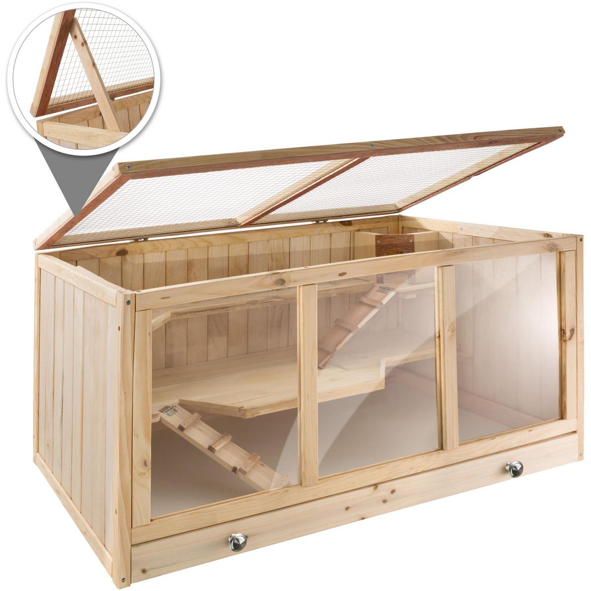 tectake Cage pour rongeurs en bois marron