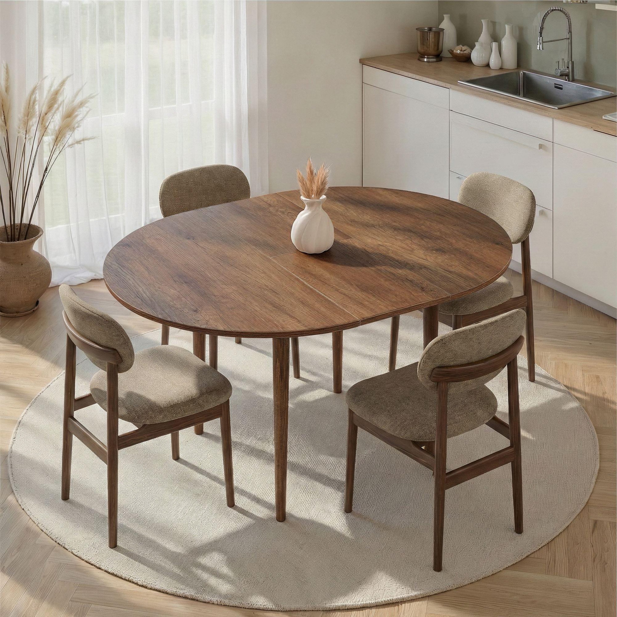 Voir la diapositive 2 : Habitat et Jardin Table à manger extensible en bois  viona  100 x 100 x 75 cm - barok walnut