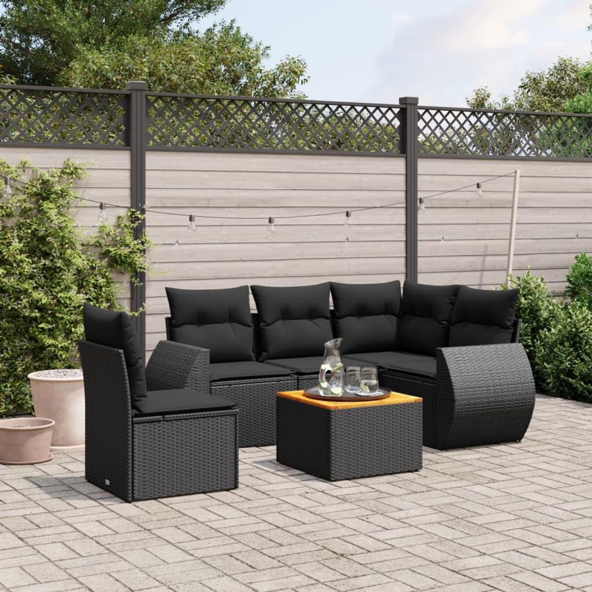 VIDAXL Salon de jardin 6 pcs avec coussins noir resine tressee