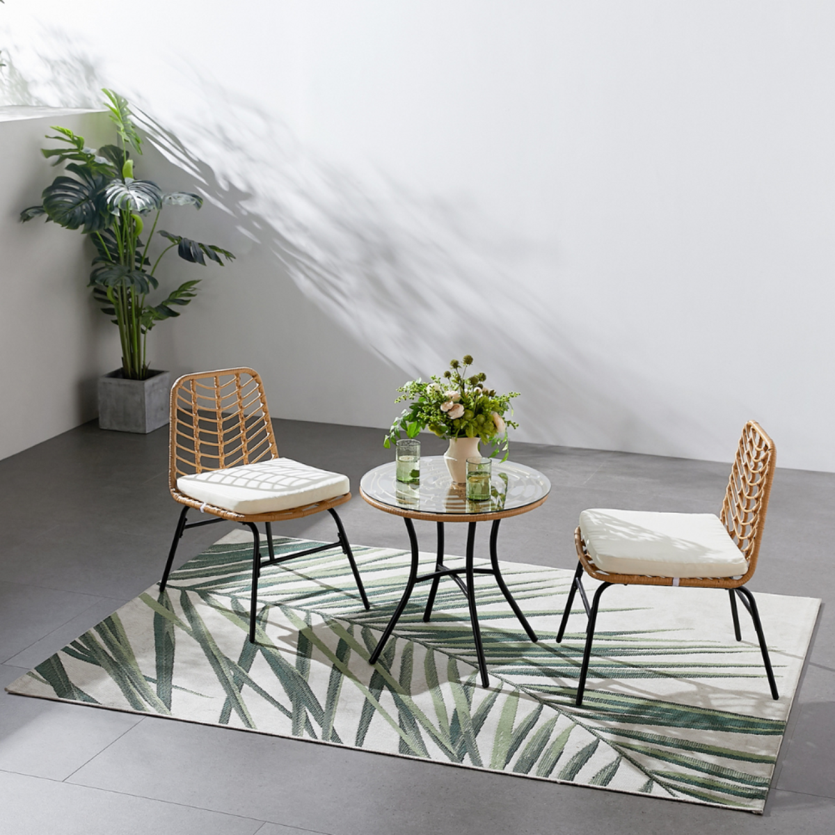 CONCEPT USINE Salon de jardin 2 places effet rotin TOLEDE