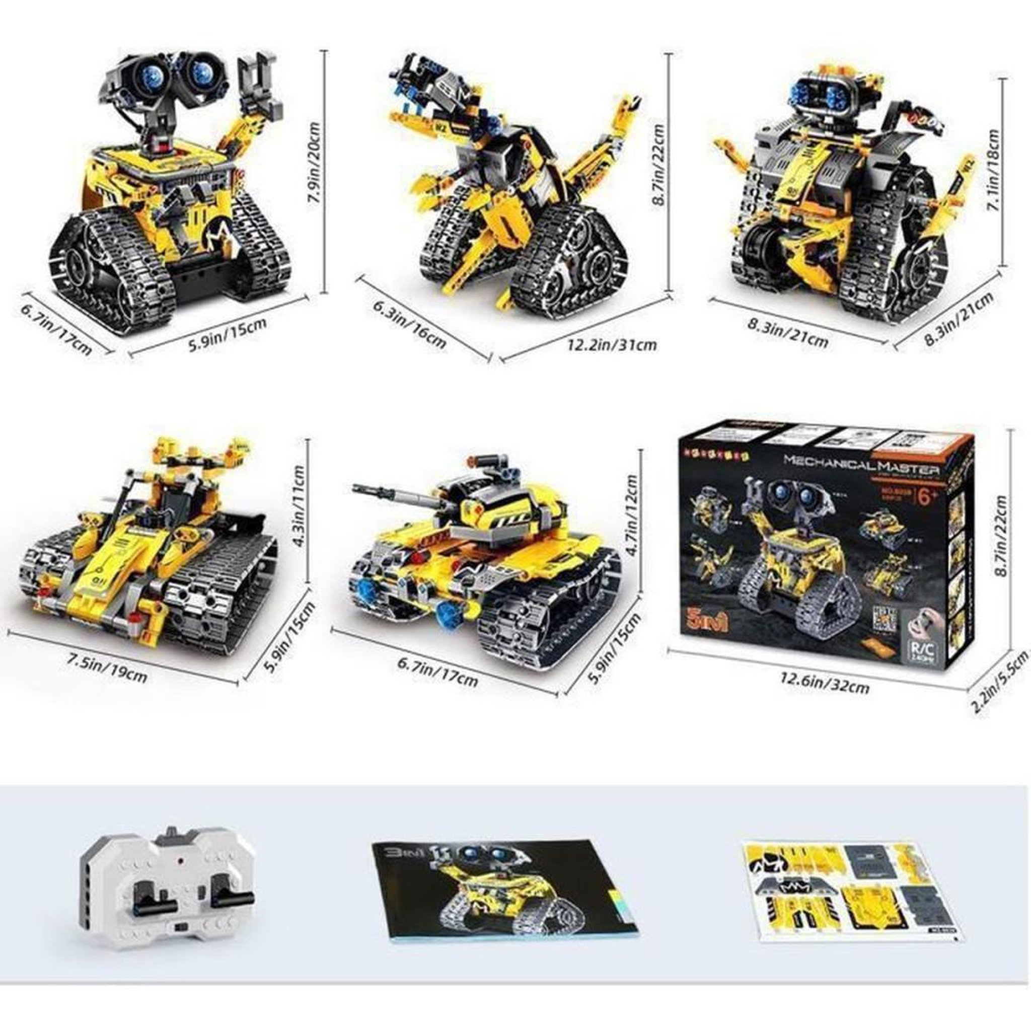 Voir la diapositive 2 : Kit de construction robot RC 3 en 1 Technic 520 pièces avec application et télécommande 2,4 GHz