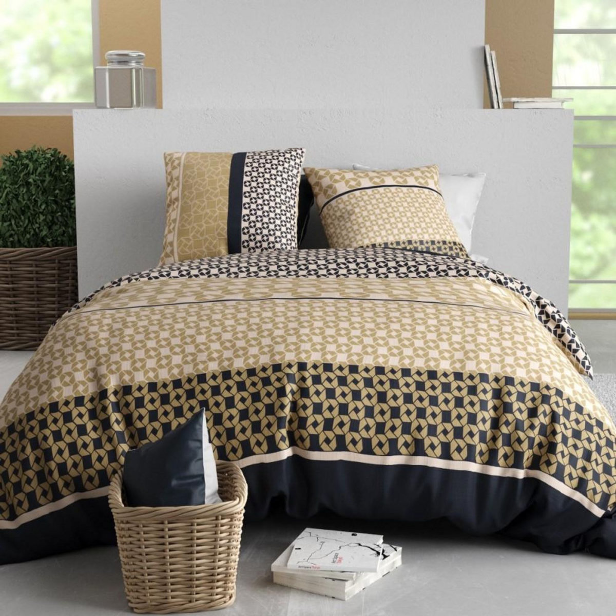 ATELIER DU COTON Housse de couette 240x220 LUXORE + 2 taies coton 57 fils