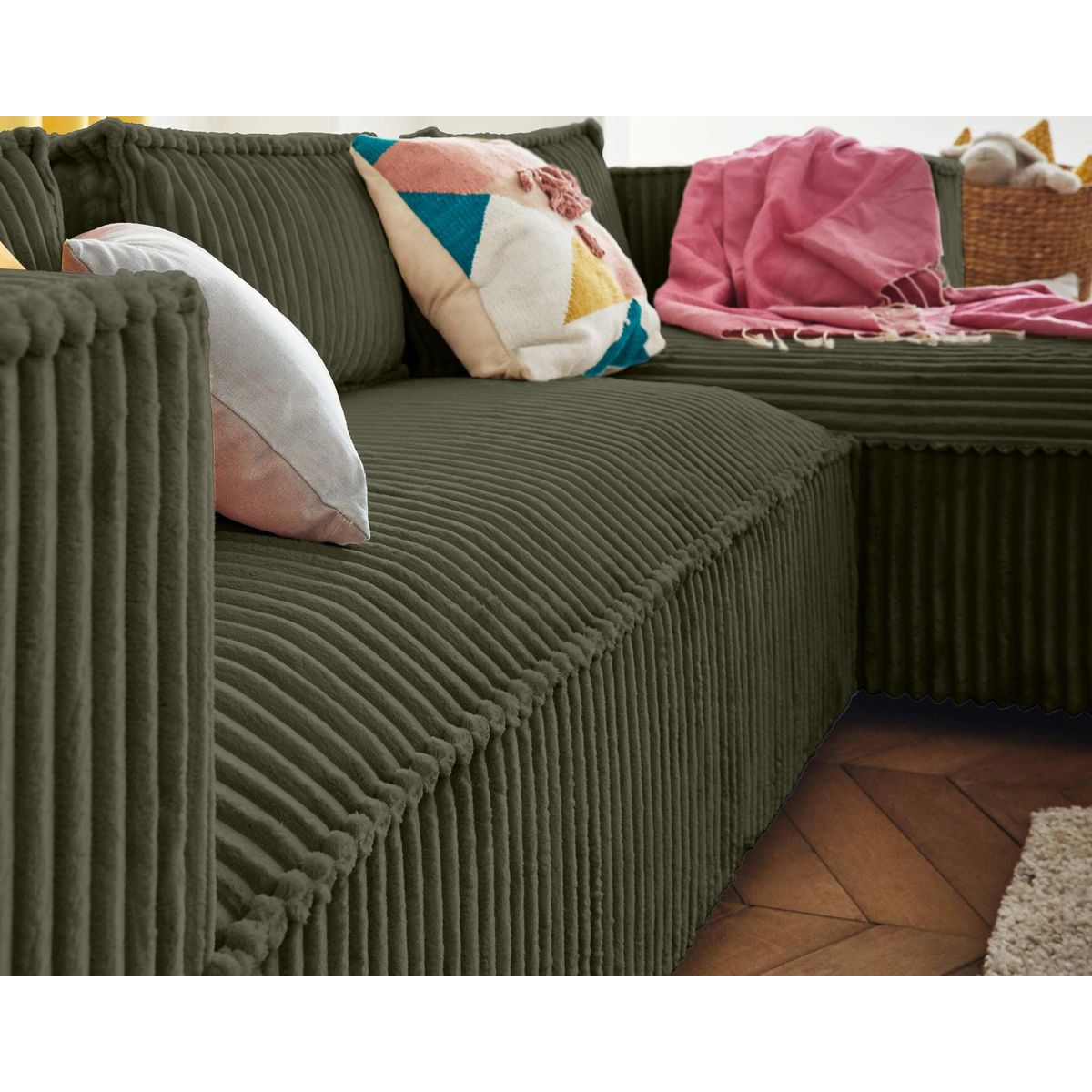 LISA DESIGN Stella - canapé d'angle droit - 4 places - en velours côtelé grosses côtes