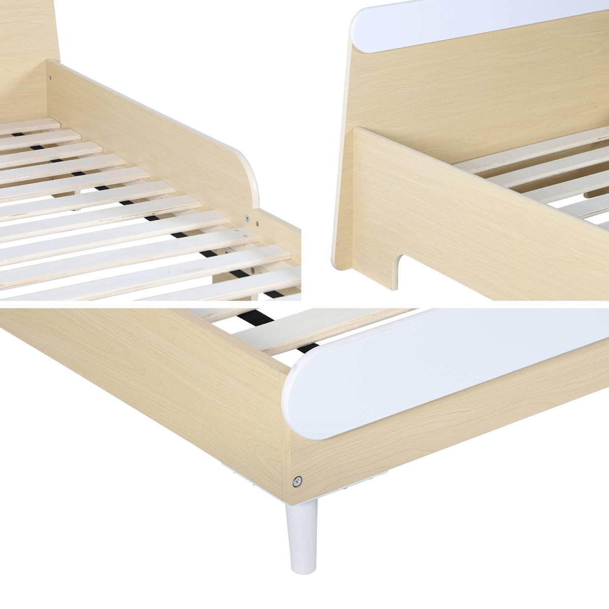 SWEEEK Lit enfant 90 x 190cm effet bois. couleur blanc et bois