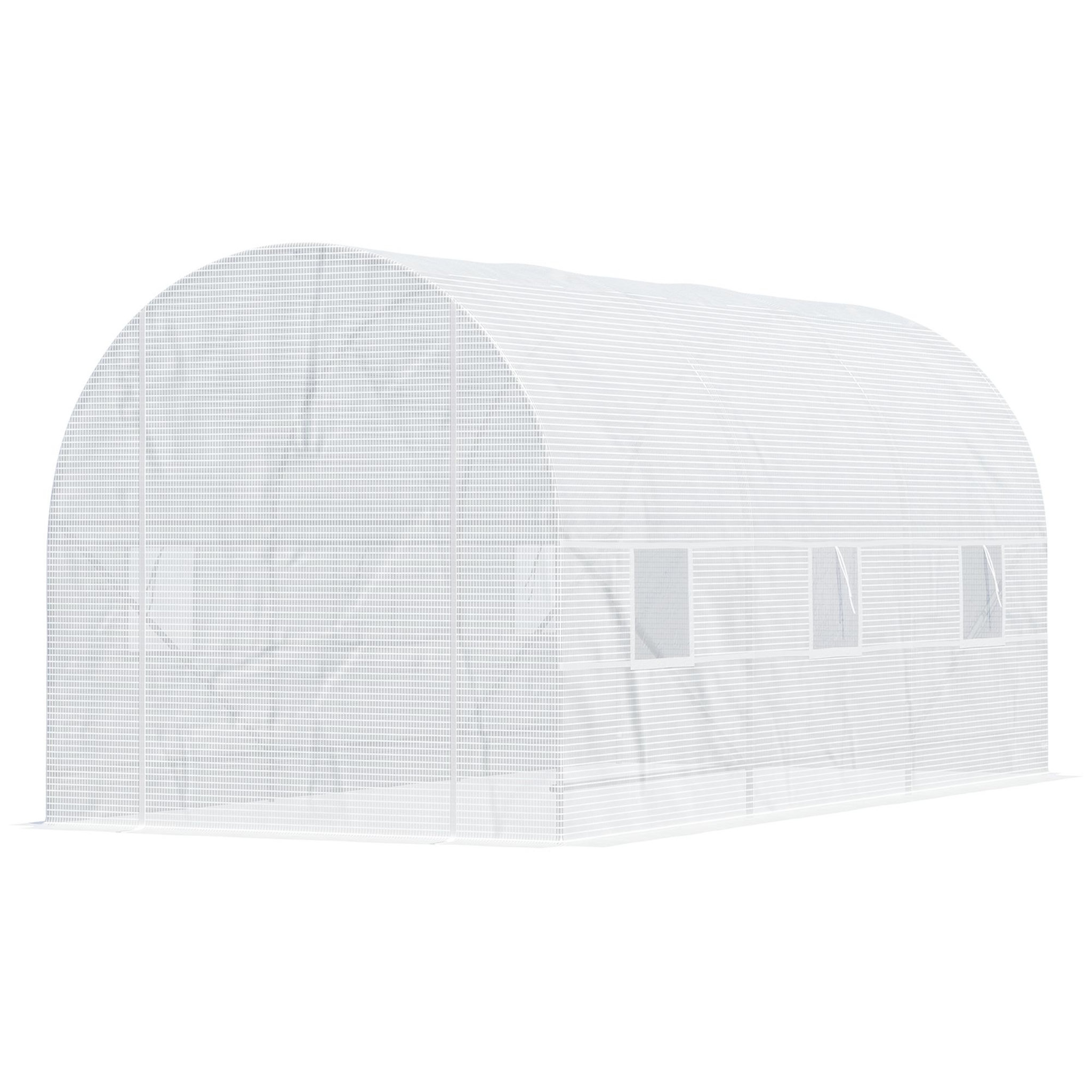 Voir la diapositive 3 : OUTSUNNY Serre de jardin tunnel surface sol 9 m² 4,5L x 2l x 2H m châssis tubulaire renforcé 18 mm 6 fenêtres blanc