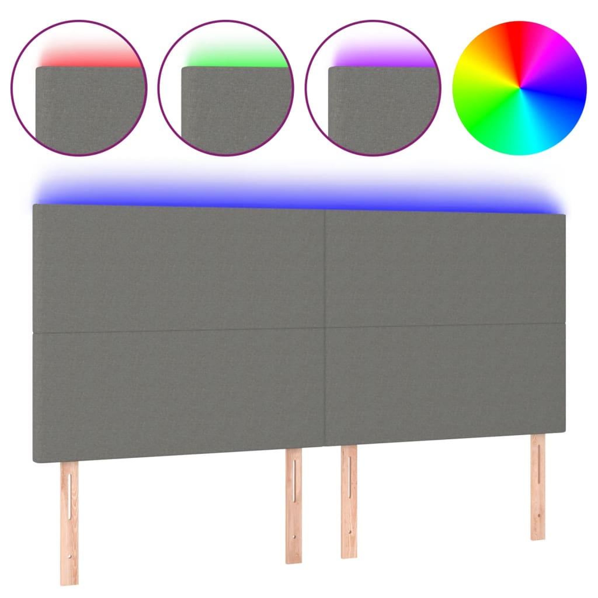 Voir la diapositive 2 : VIDAXL Tete de lit a LED Gris fonce 200x5x118/128 cm Tissu