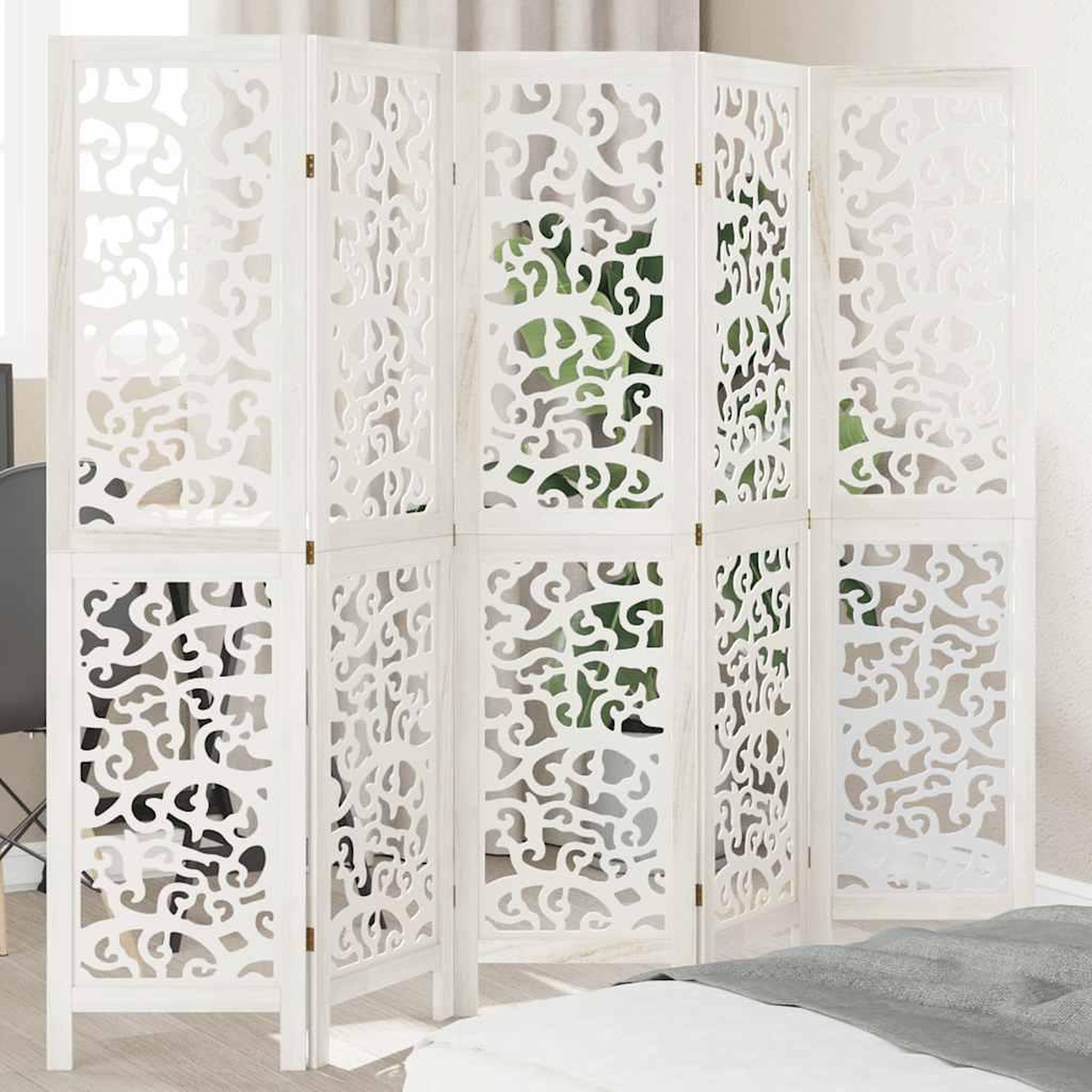 VIDAXL Cloison de separation 5 panneaux blanc bois de paulownia massif