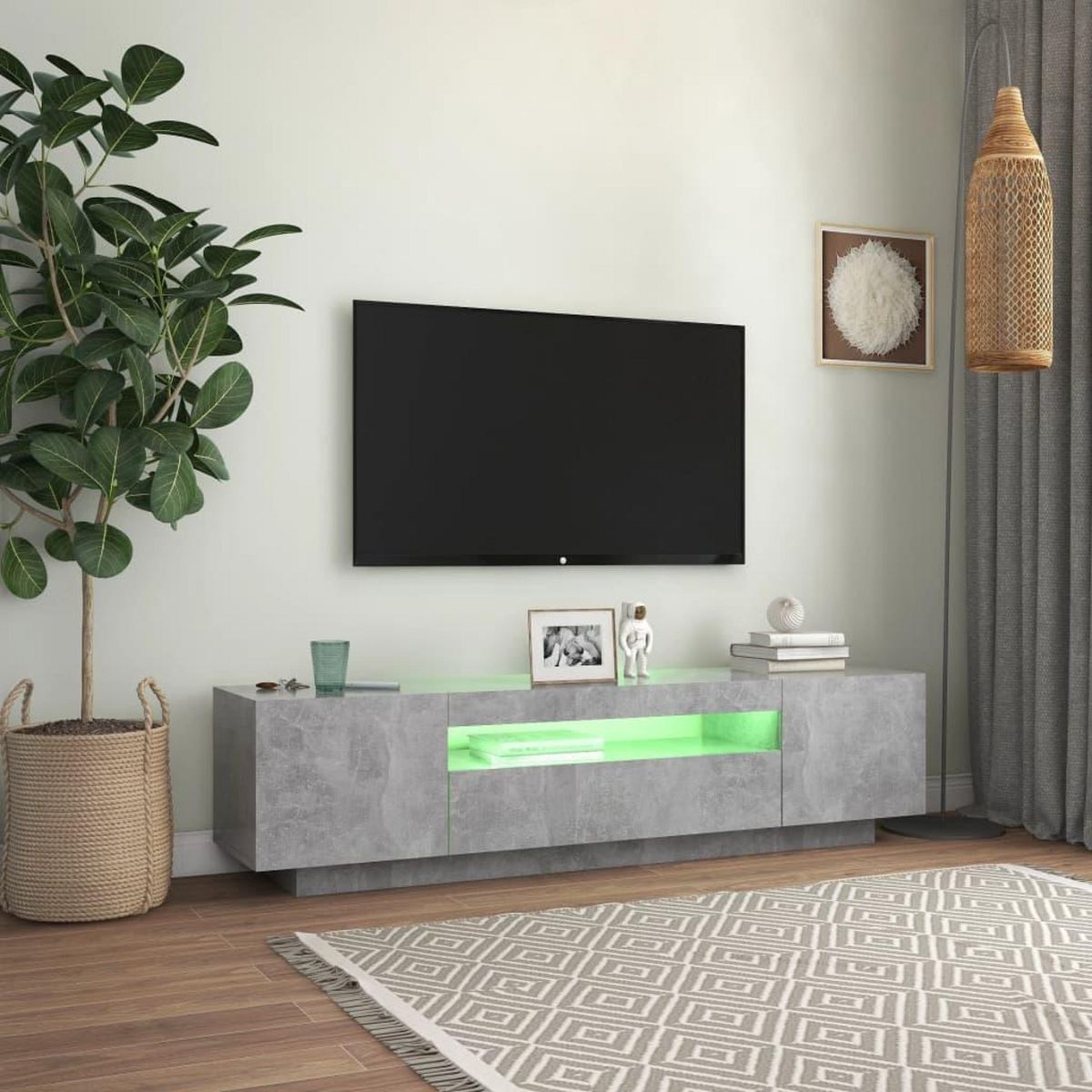 VIDAXL Meuble TV avec lumieres LED gris beton 160x35x40 cm