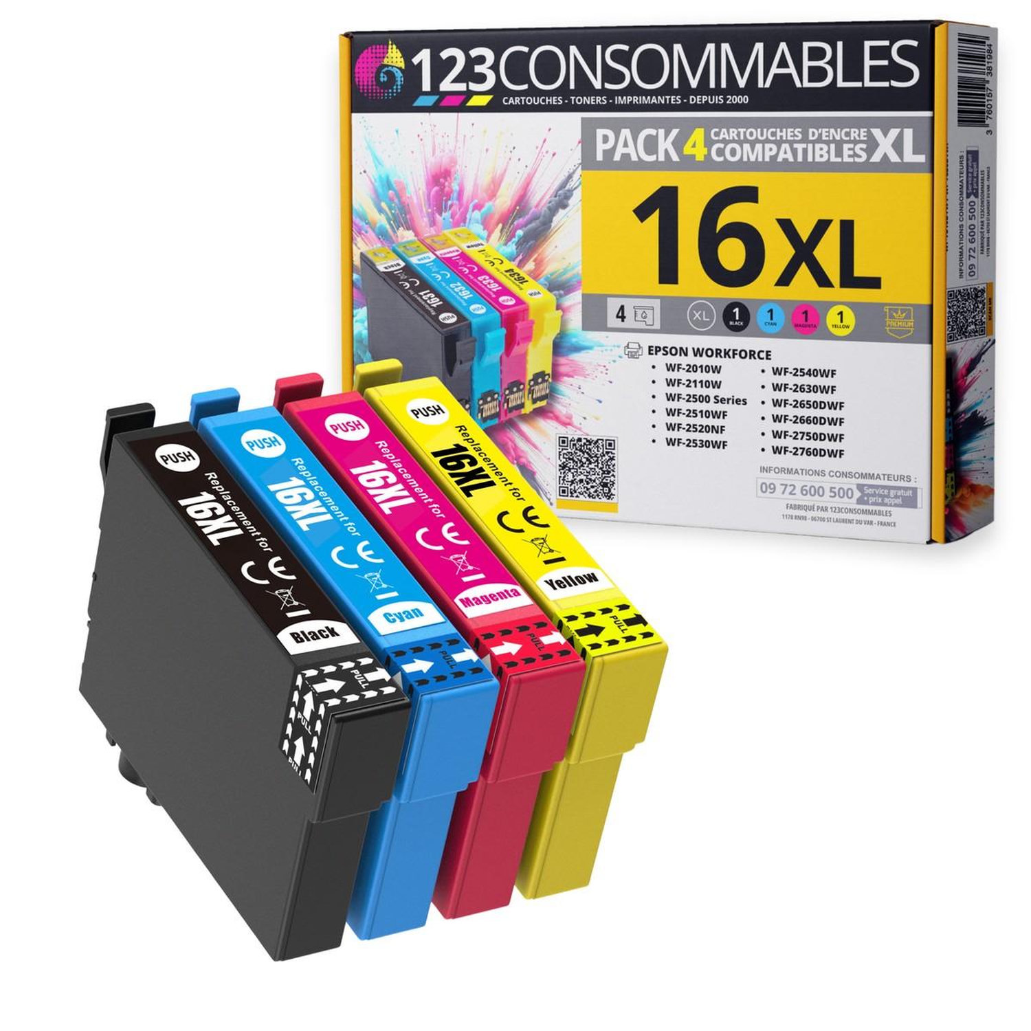 123CONSOMMABLES 16XL Pack de 4 Cartouches d'encre Compatible avec Epson Workforce WF 2750 WF 2760 WF 2660 WF 2650 WF 2630 WF 2540 WF 2530 WF 2510 WF 2010 Neuf - vue 4