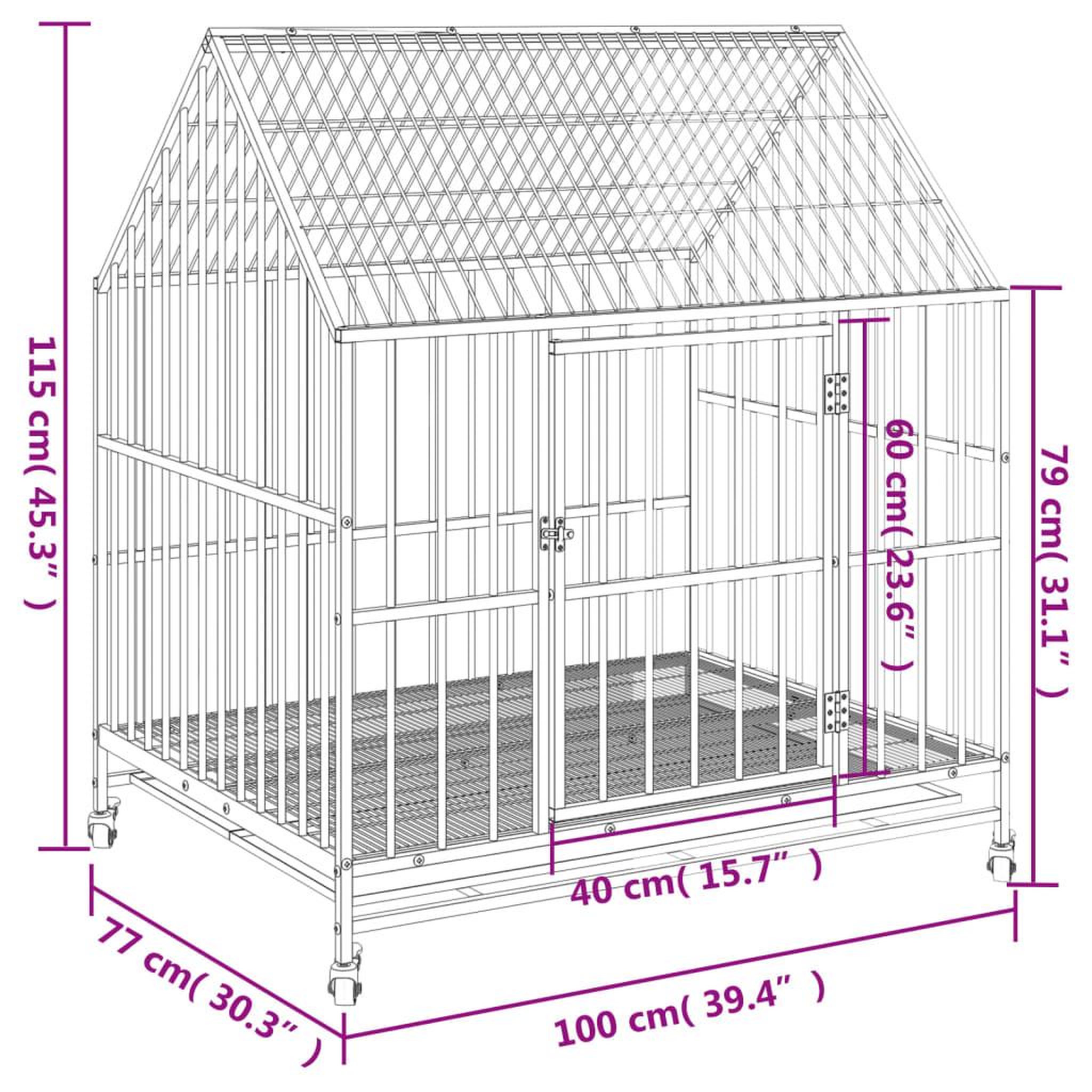 Voir la diapositive 6 : VIDAXL Cage pour chien avec roues noir gris acier galvanise