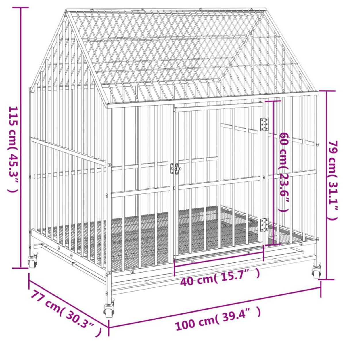 VIDAXL Cage pour chien avec roues noir gris acier galvanise