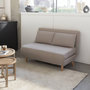Voir la diapositive 2 : SWEEEK Canapé convertible en tissu - Guesta - 2 places scandinave. pieds bois foncé. beige. banquette. dossier inclinable