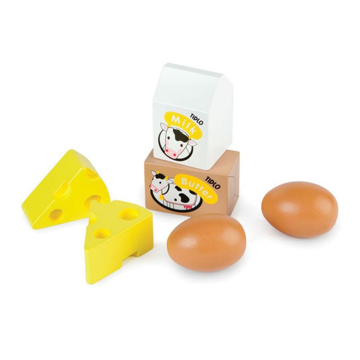 BIGJIGS Bigjigs - Wooden Eggs and Milk in a crate T0103