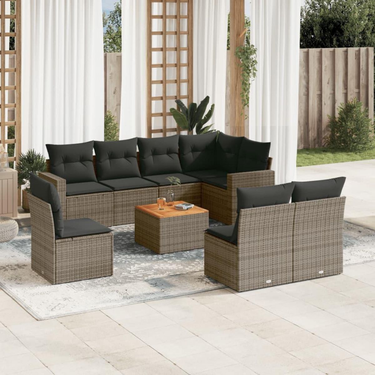 VIDAXL Salon de jardin 9 pcs avec coussins gris resine tressee