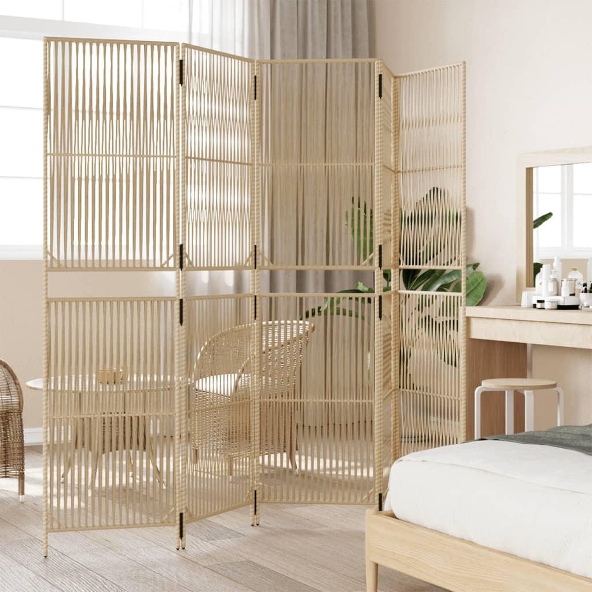 Voir la diapositive 3 : VIDAXL Cloison de separation 5 panneaux beige resine tressee