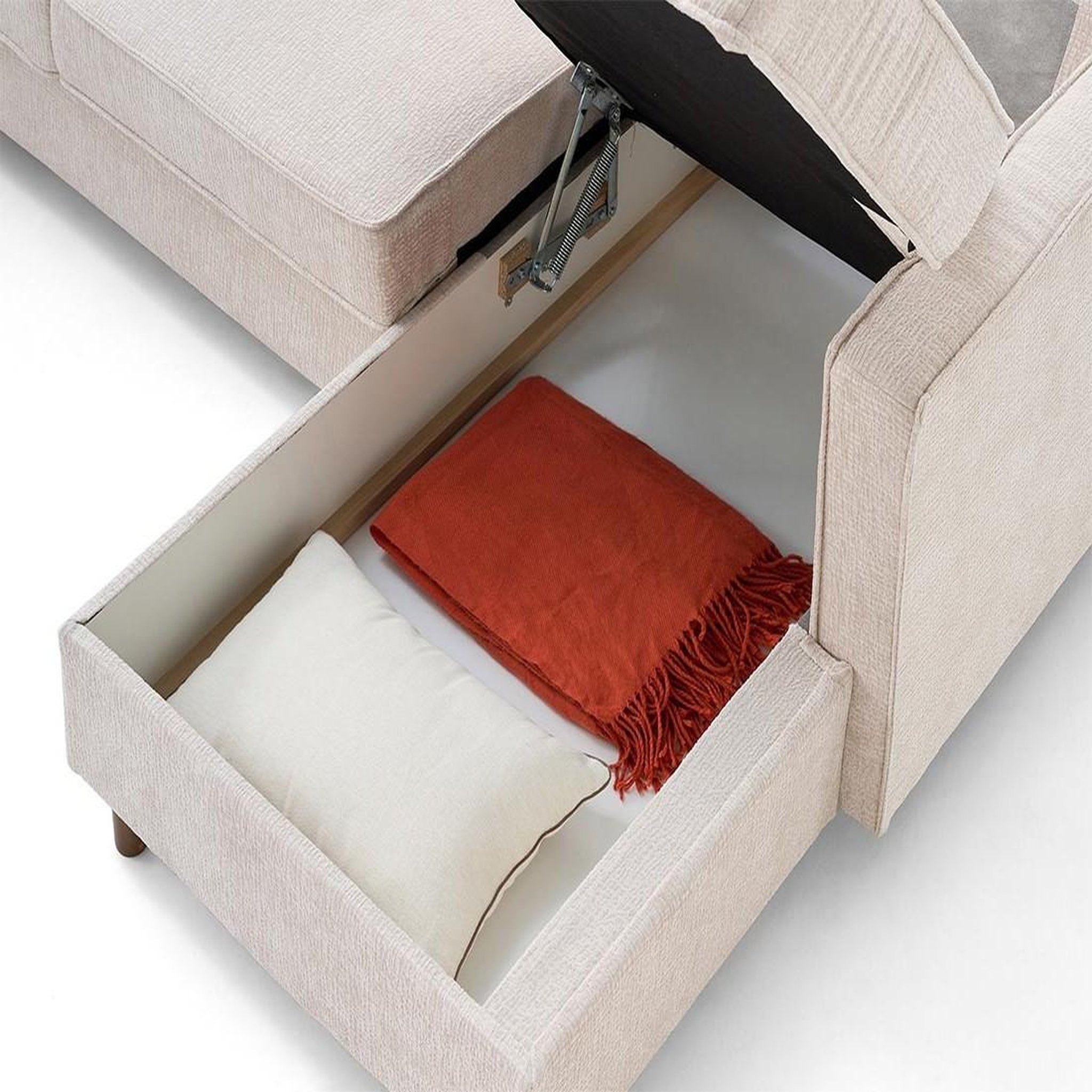 Voir la diapositive 3 : LISA DESIGN Jake - canapé panoramique d'angle gauche 7 places convertible avec coffre en tissu velours relief