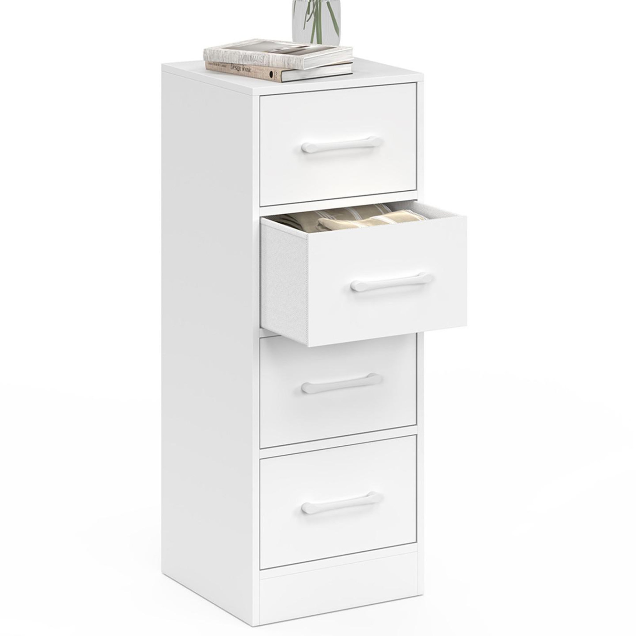 Voir la diapositive 4 : ID MARKET Meuble d'appoint 4 tiroirs uppah 30x30x80 cm chiffonnier pour entrée salle de bain bois blanc