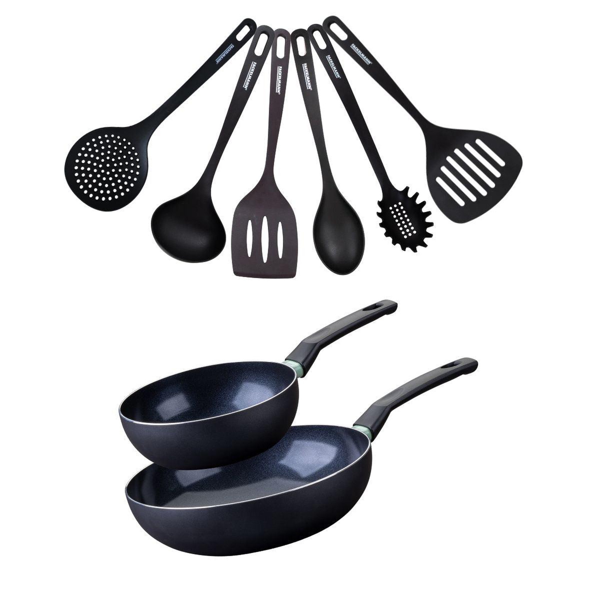 Fackelmann Set de 2 woks de 20 et 28 cm et 6 ustensiles fackelmann brandao