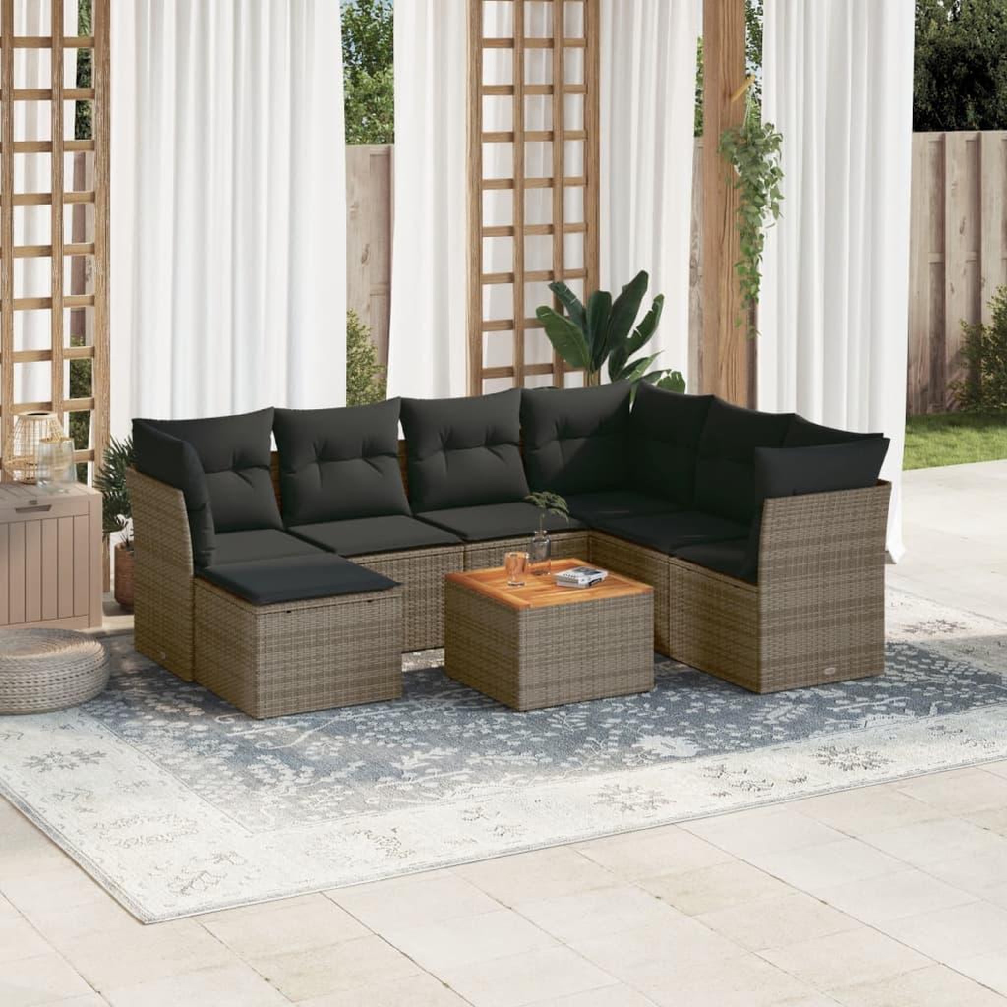 VIDAXL Salon de jardin 8 pcs avec coussins gris resine tressee