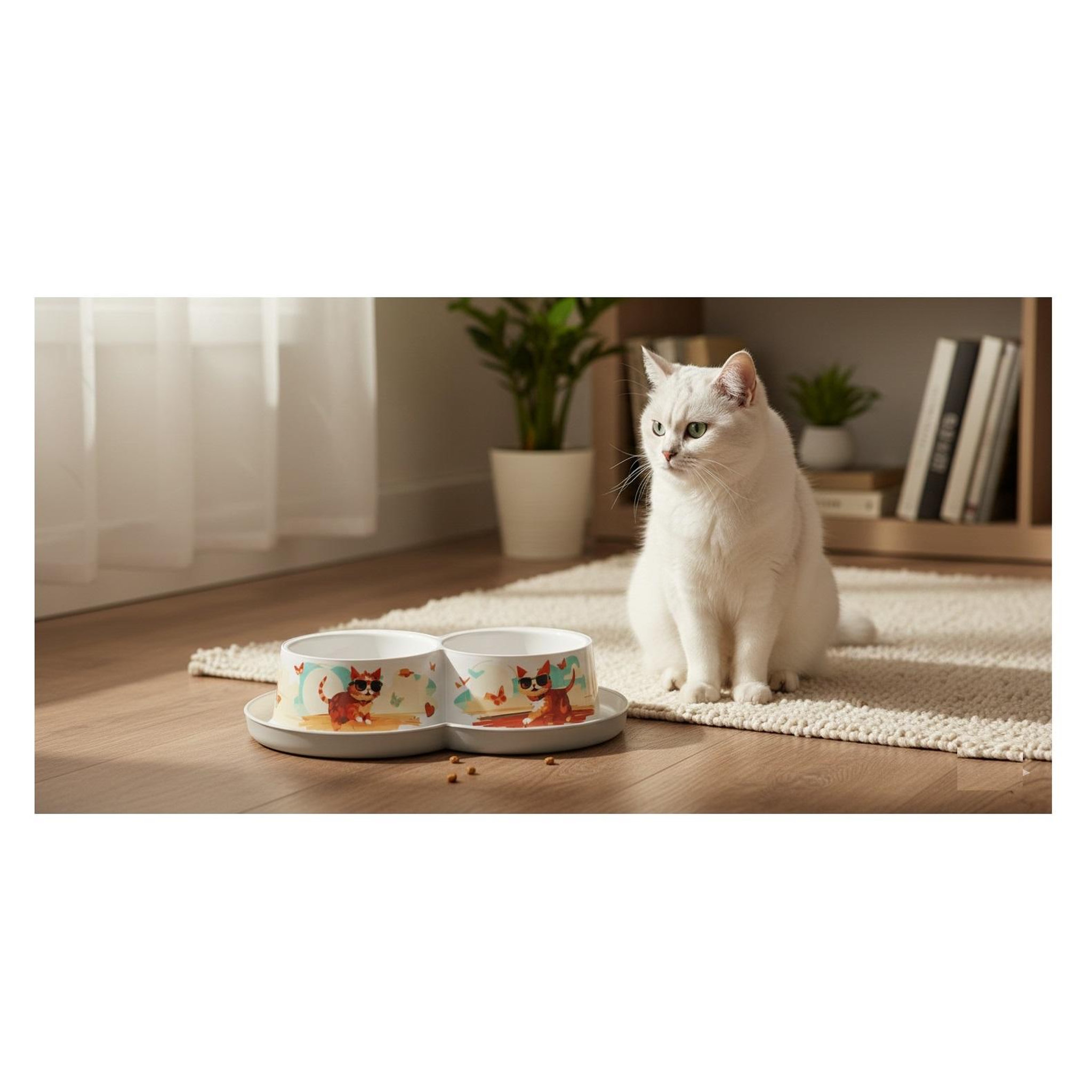 Voir la diapositive 2 : Eden Double gamelle chat au soleil design et moderne