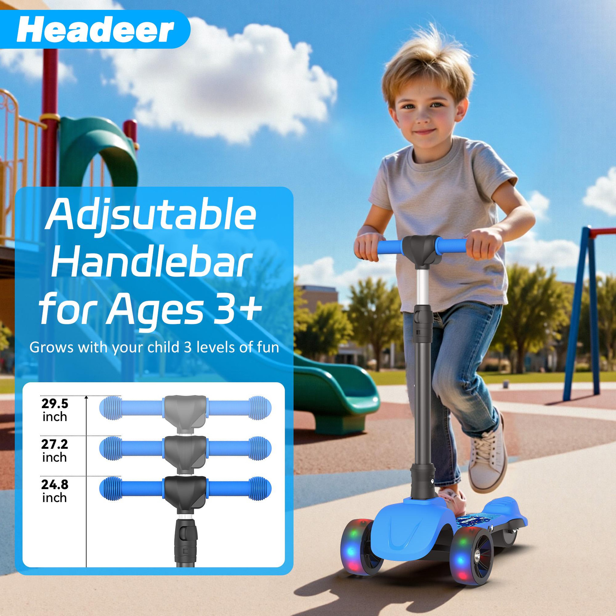 Voir la diapositive 6 : HEADEER Trottinette électrique 3 roues pour enfants avec roues led headeer h2