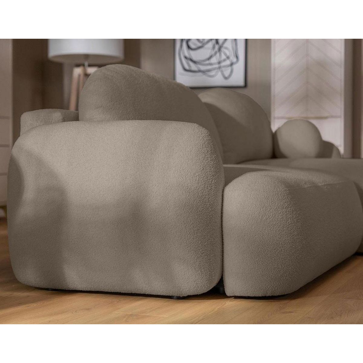 BEST MOBILIER Berenice - canapé d'angle gauche 4 places convertible avec coffre en tissu bouclette