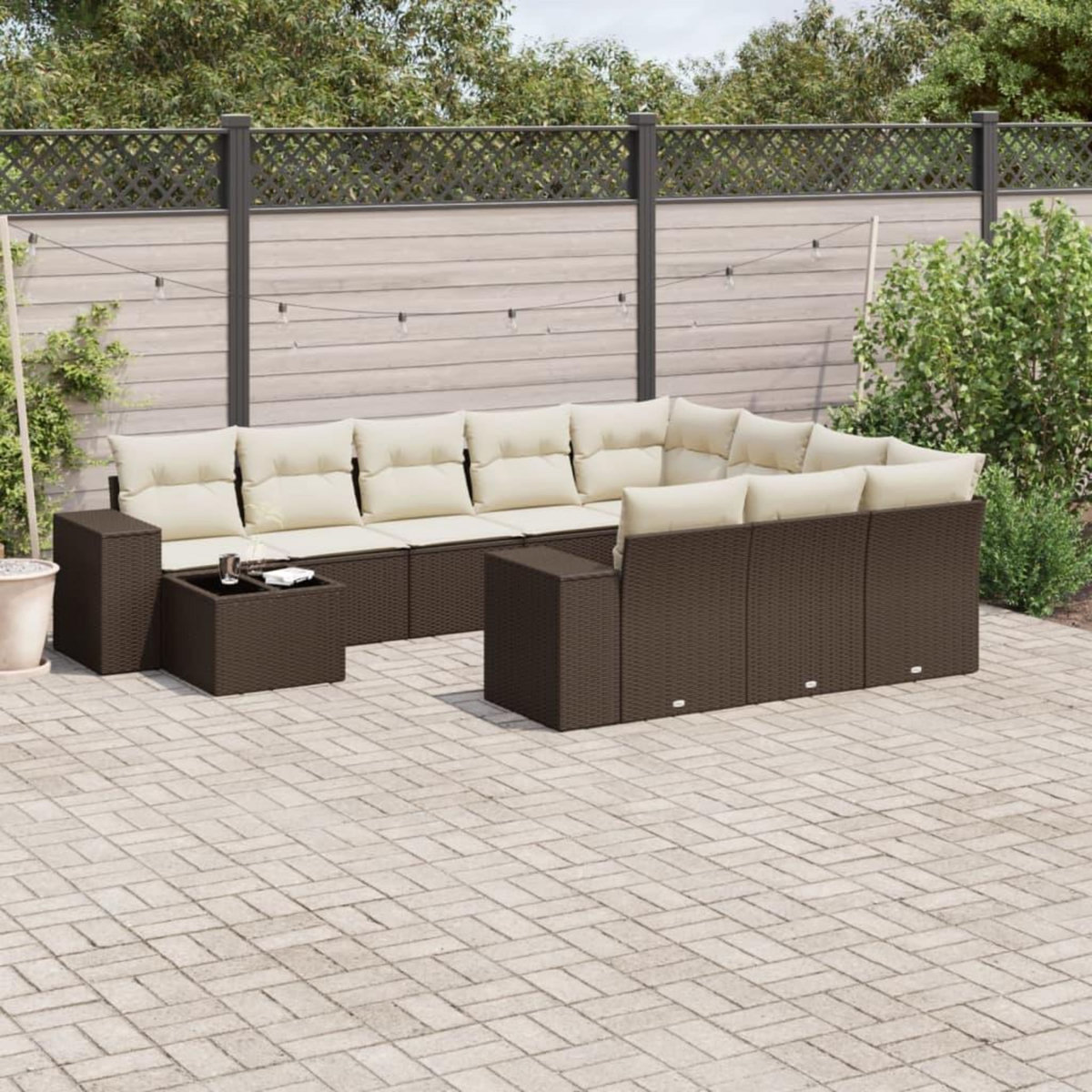VIDAXL Salon de jardin et coussins 11 pcs marron resine tressee