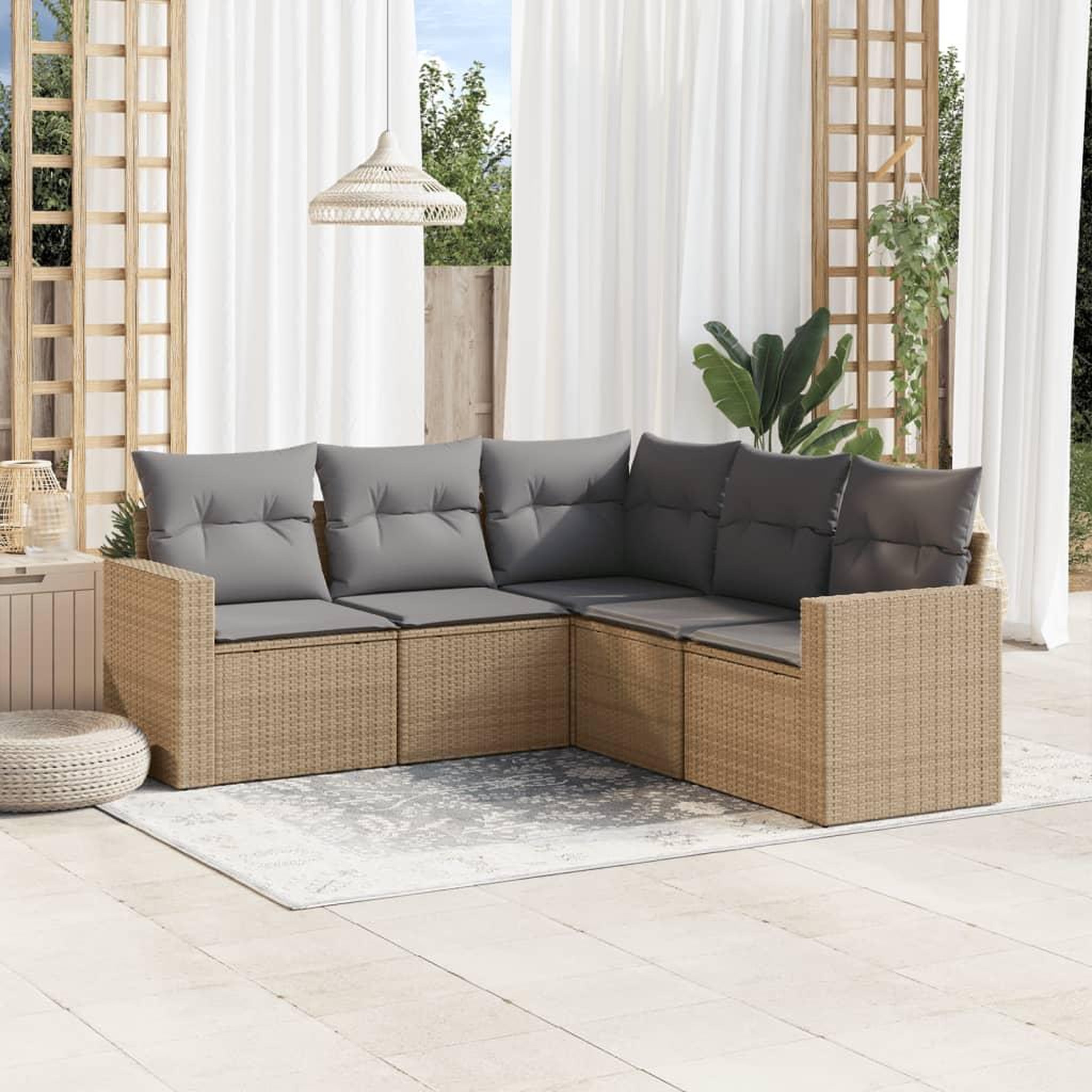 VIDAXL Salon de jardin avec coussins 5 pcs beige resine tressee