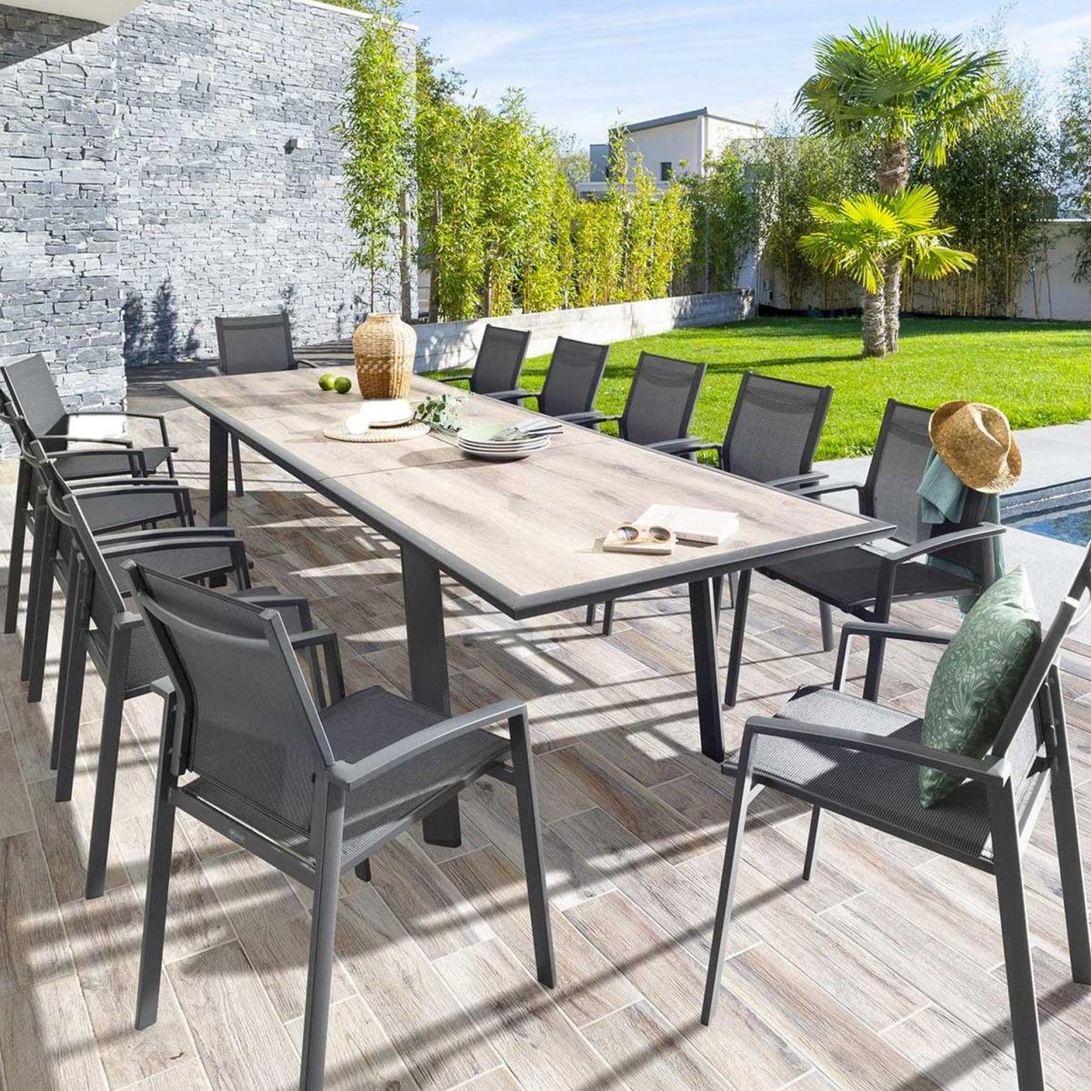 HESPERIDE Table de jardin extensible Pavane en aluminium