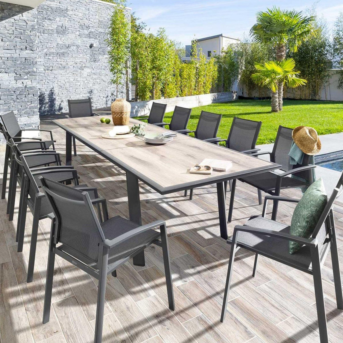 HESPERIDE Table de jardin extensible Pavane en aluminium