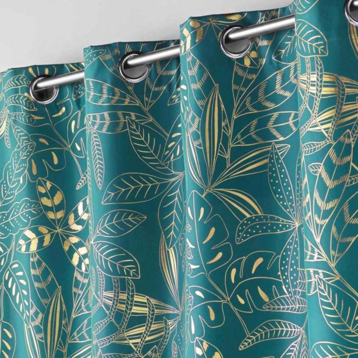 Paris Prix Rideau à Œillets Imprimé  Belflor  140x260cm Émeraude